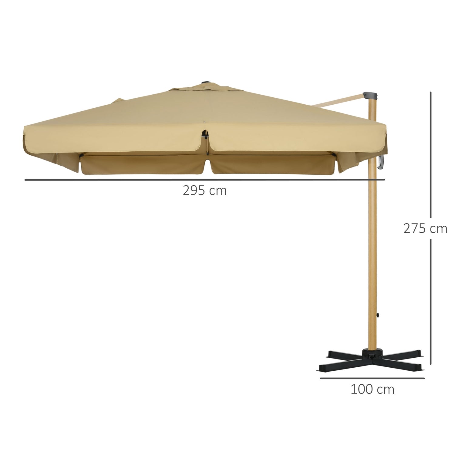 Square Cantilever Parasoll, Justerbar höjd, 295 cm, Khaki