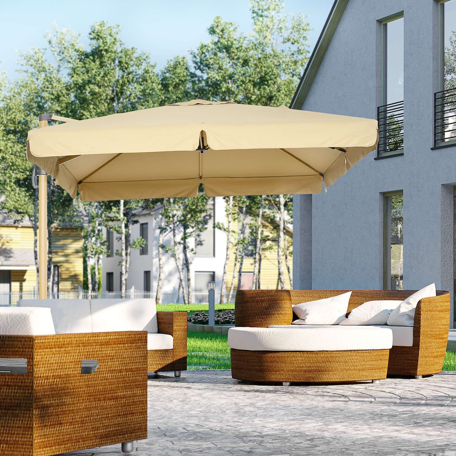 Square Cantilever Parasoll, Justerbar höjd, 295 cm, Khaki