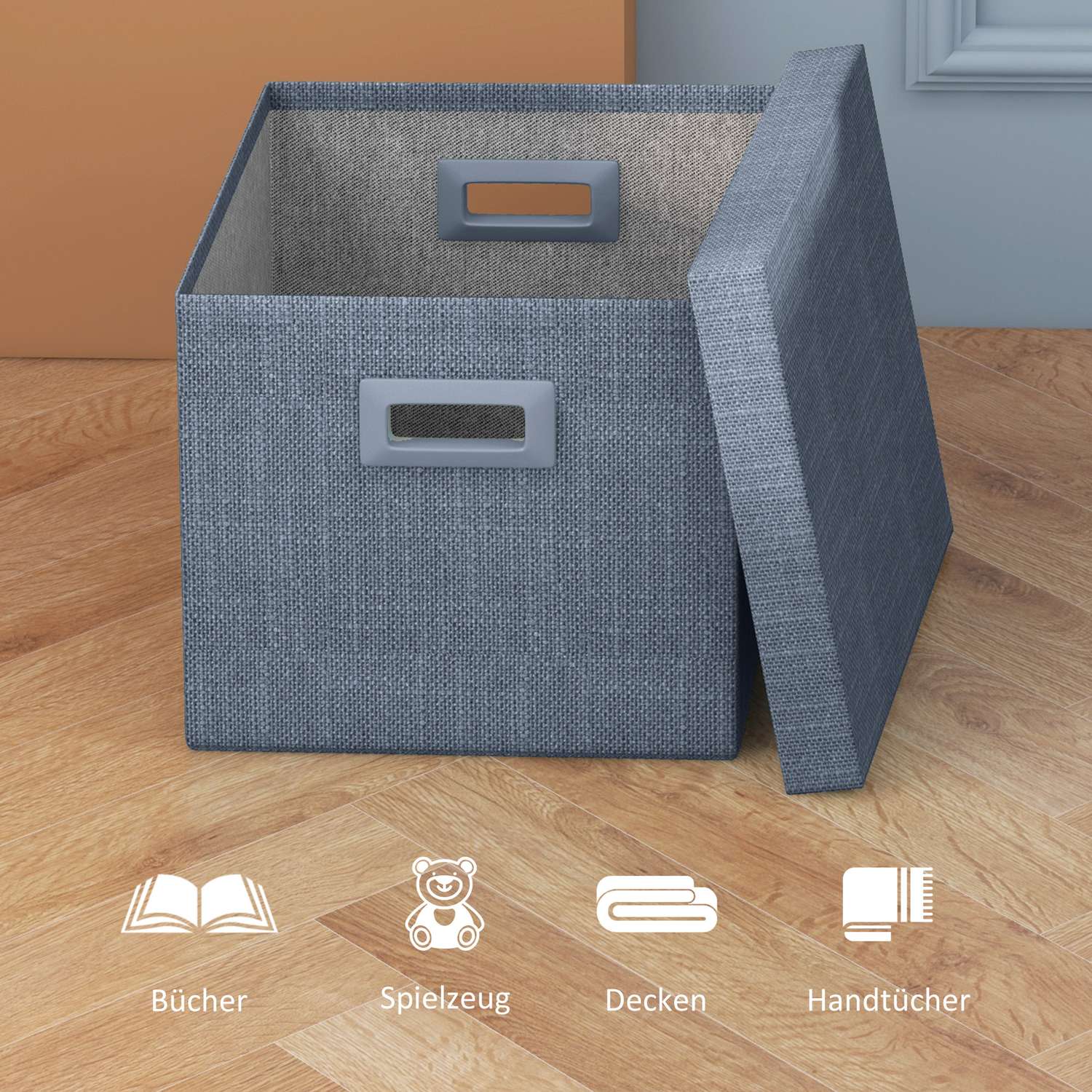 Stapelbara blå förvaringskuber Set om 3, hopfällbara – 30x30x29 cm
