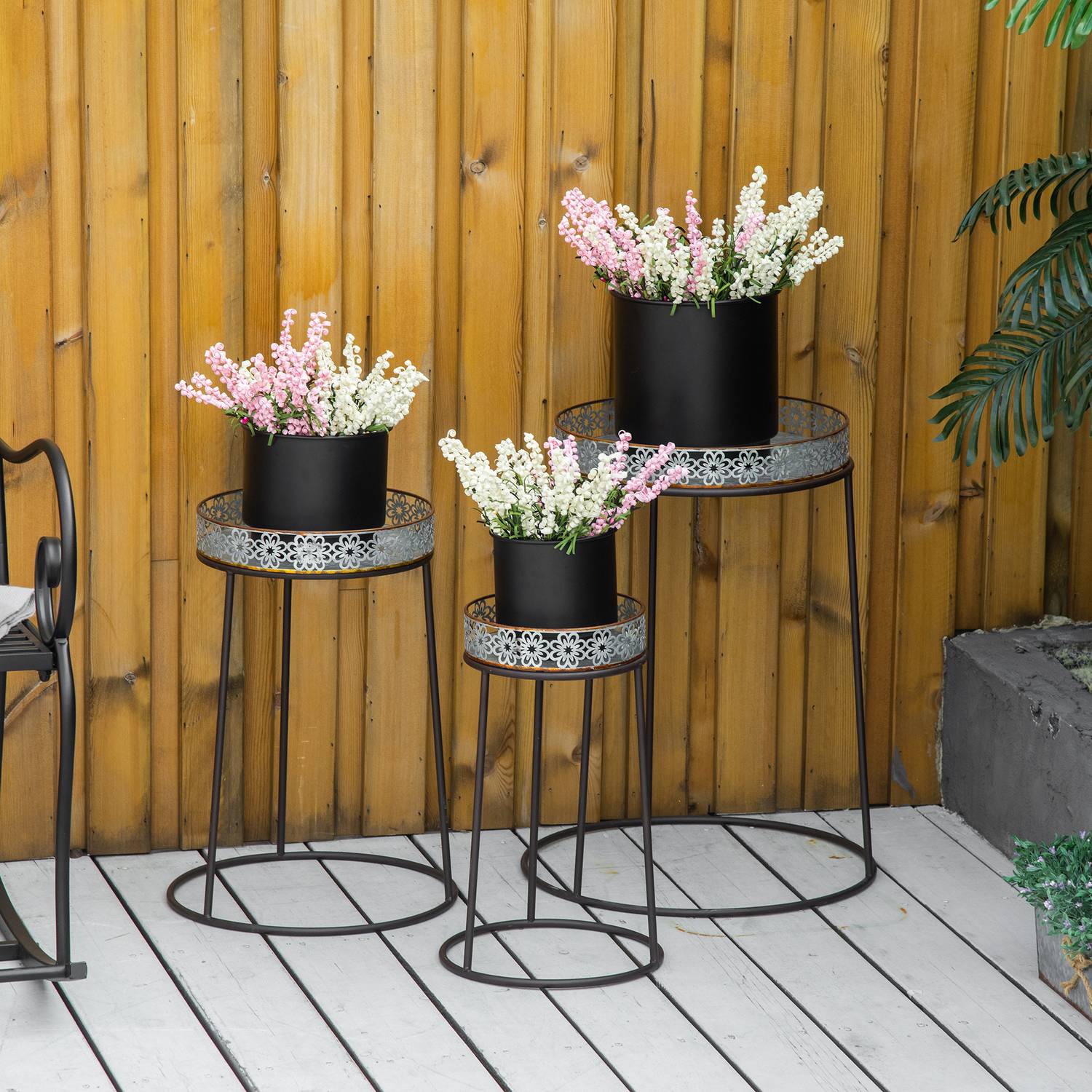 Stapelbara blomsterställ i metall, kaffe/silver, 3 st