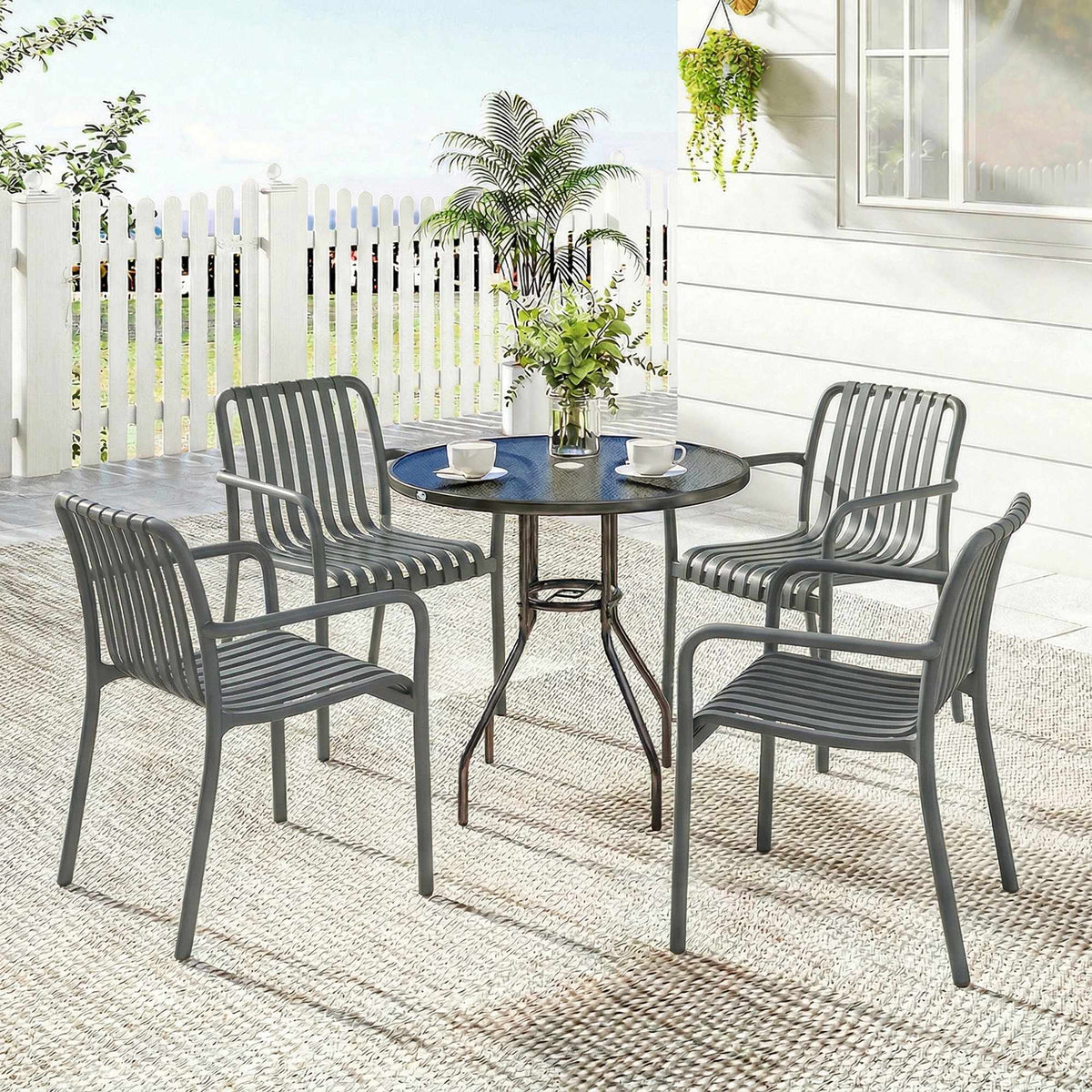 Sada 4 stohovatelných venkovních židlí, tmavě šedé, ergonomický design