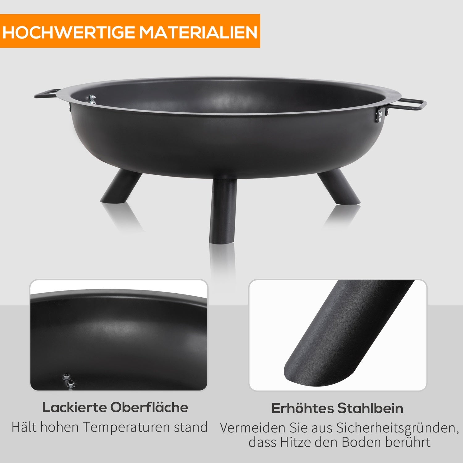 Steel Fire Pit Bowl med Poker – Rund, Svart, 79cm
