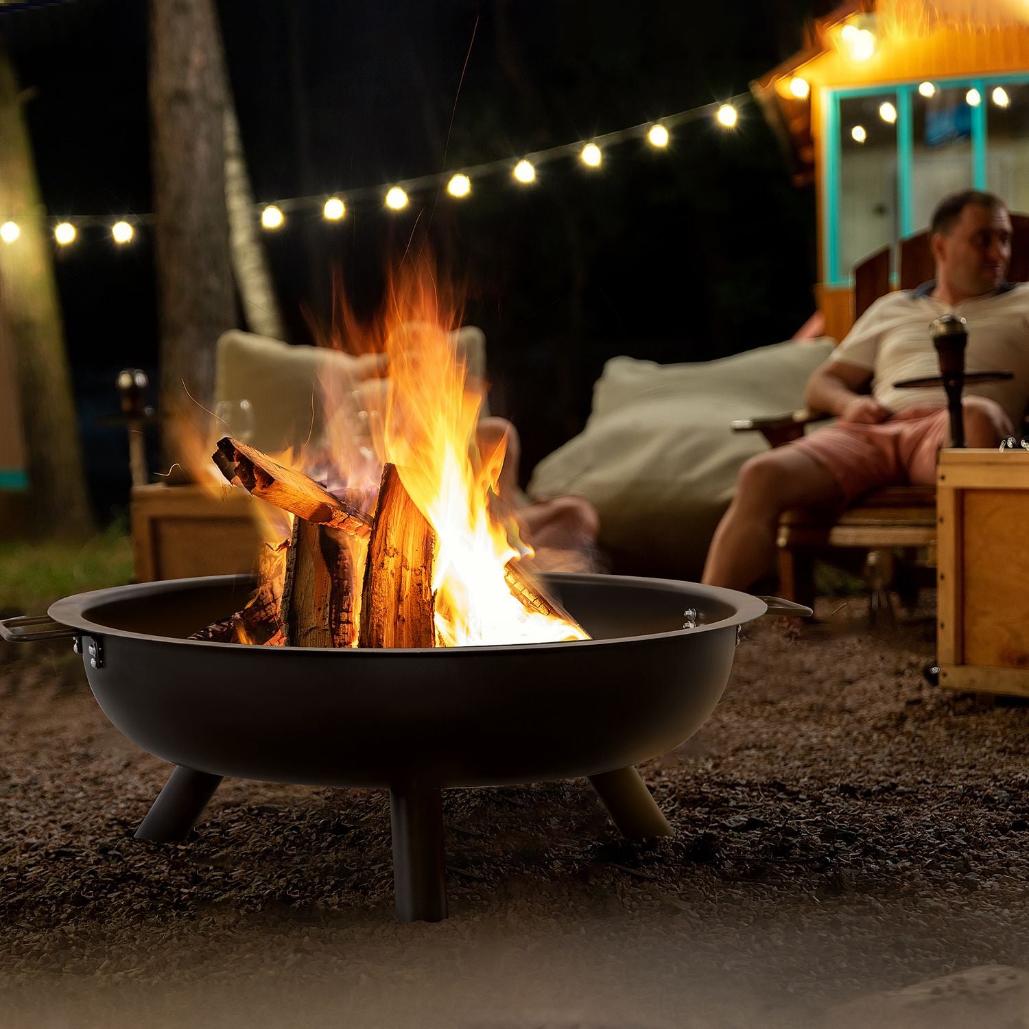 Steel Fire Pit Bowl med Poker – Rund, Svart, 79cm