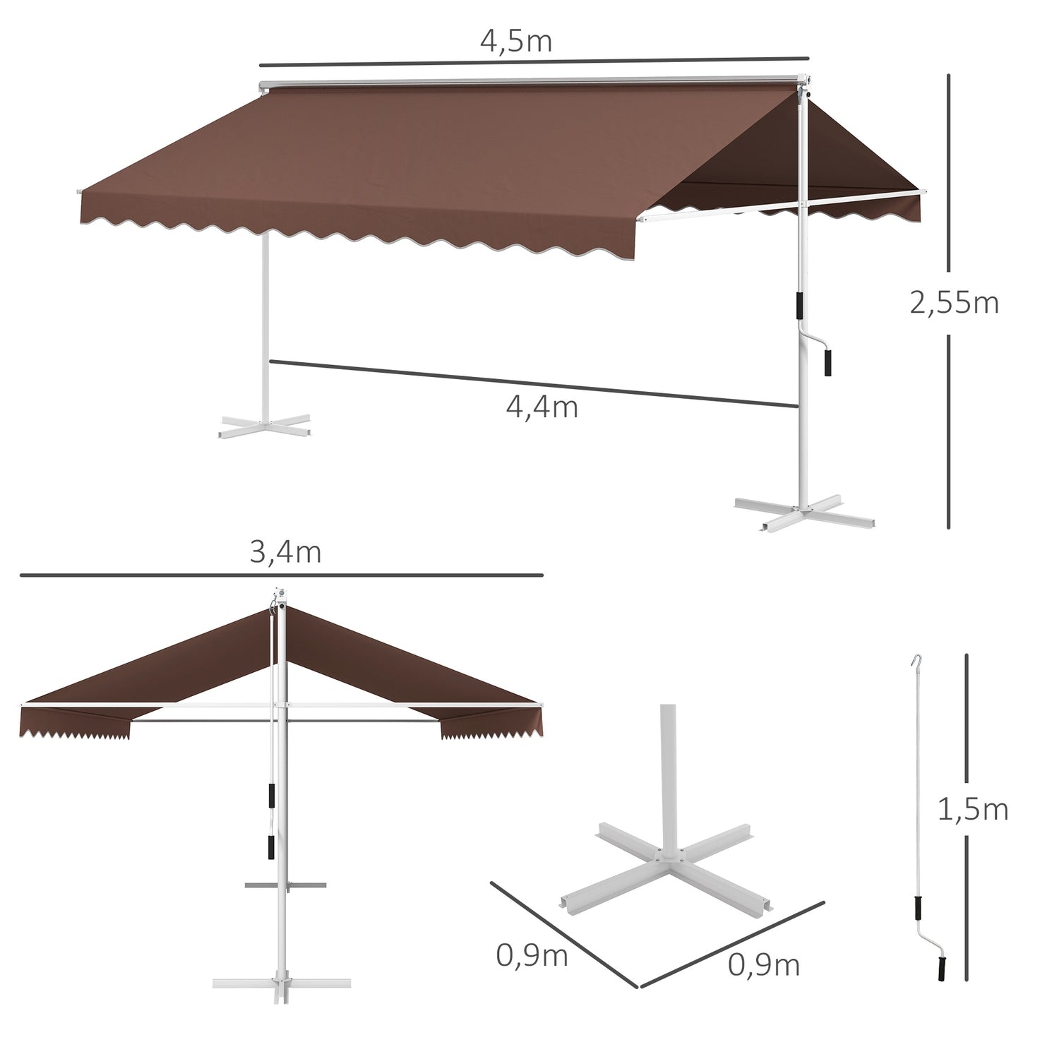 Stojanová markýza na terasu 4,5x3,4m, ruční klika, sluneční clona