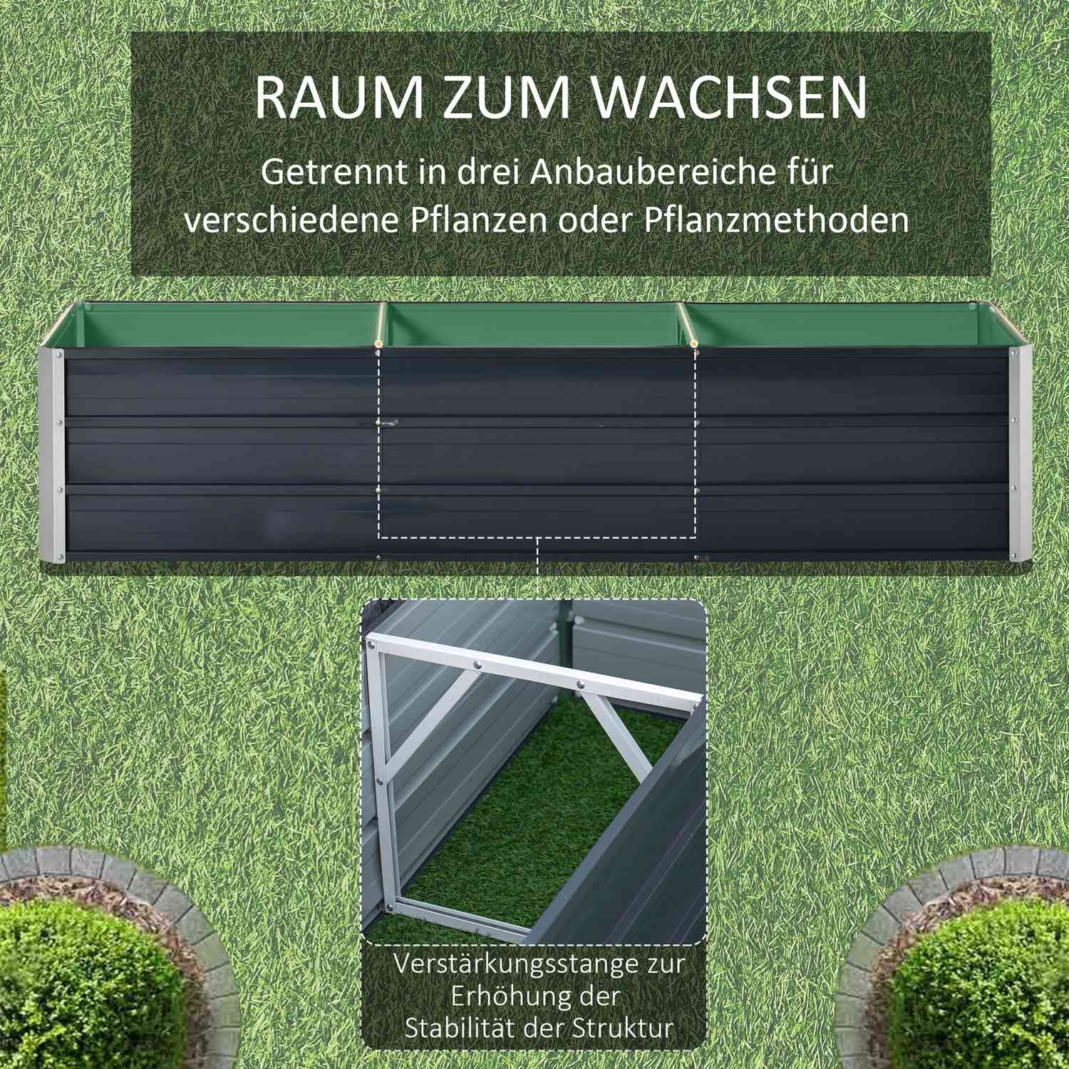 Stål XXL Upphöjd Garden Bed Planter Box, 183x47x40 cm