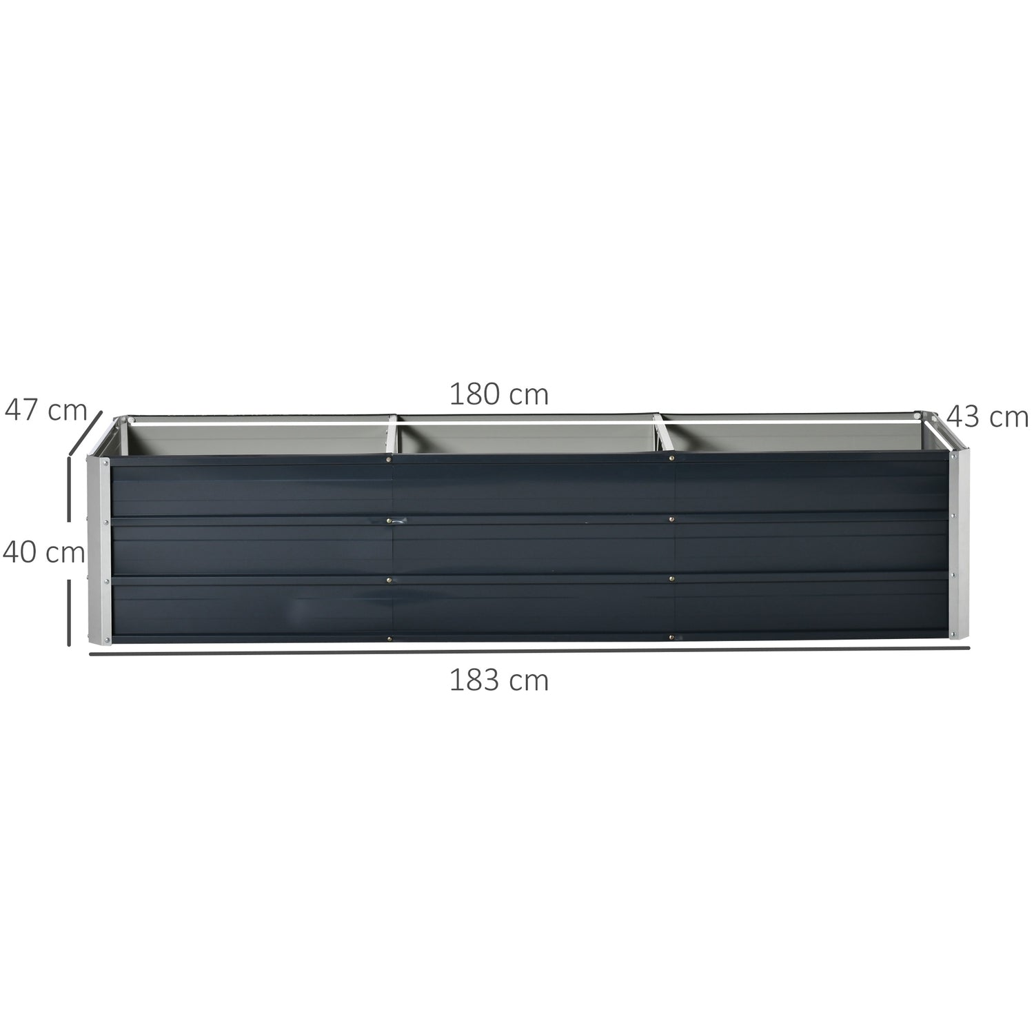 Stål XXL Upphöjd Garden Bed Planter Box, 183x47x40 cm