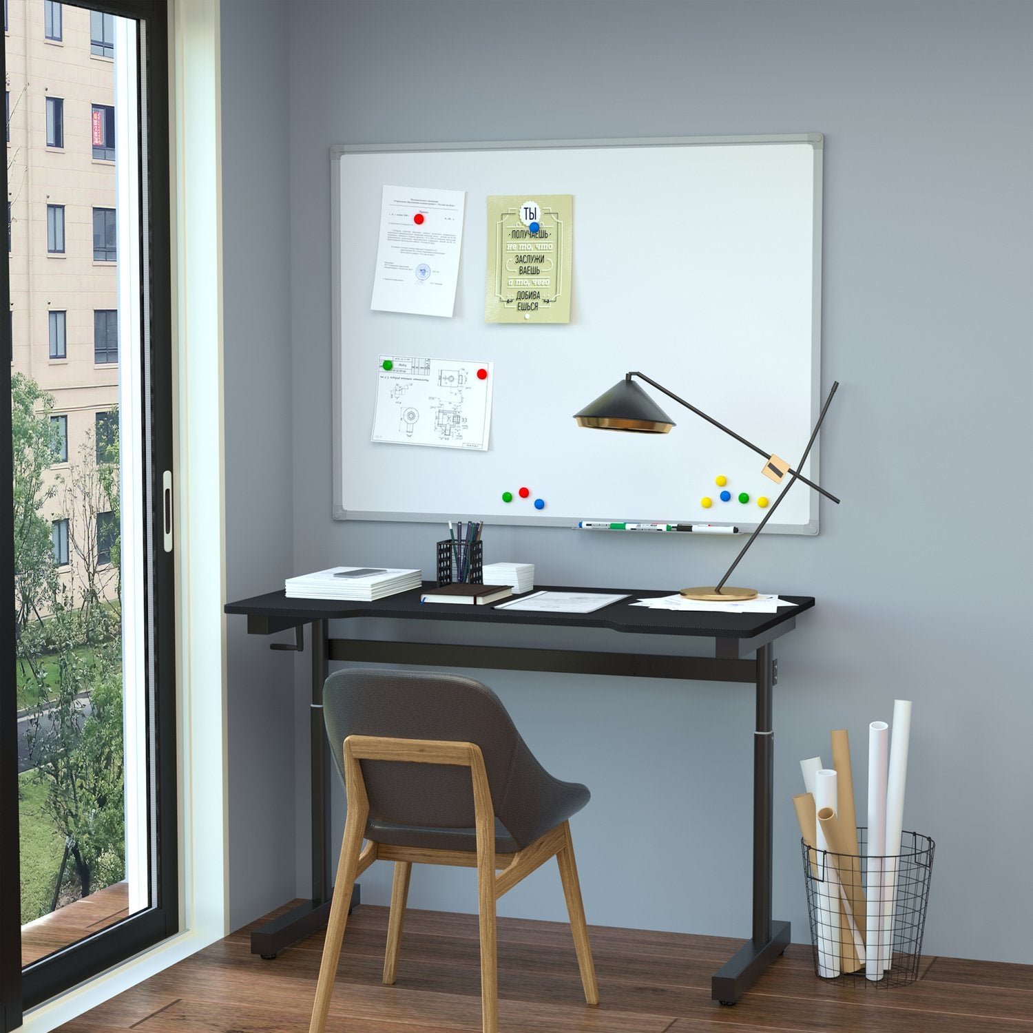 Ställbart ståbord, handvevslyft, svart, 120x60 cm
