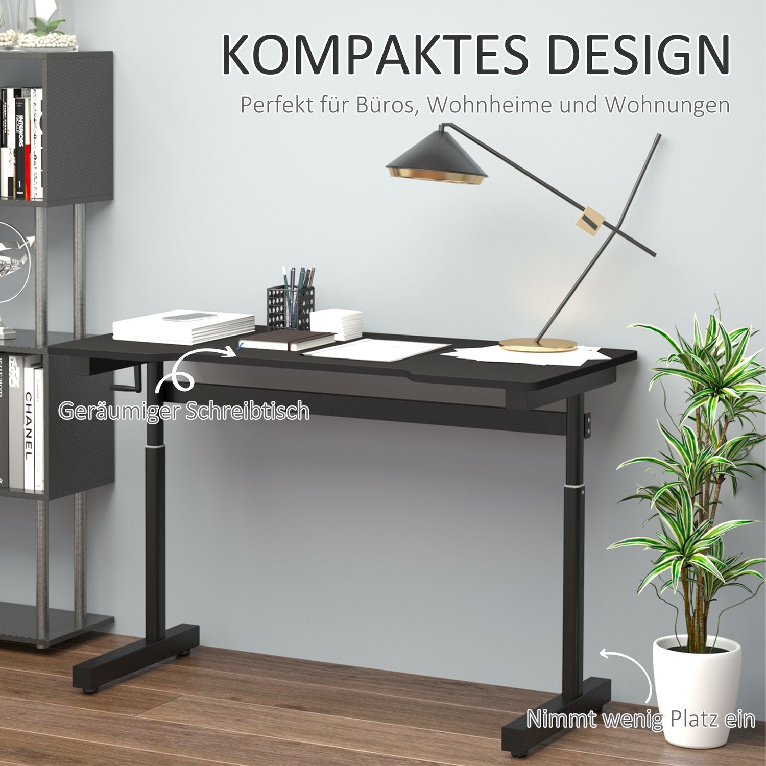 Ställbart ståbord, handvevslyft, svart, 120x60 cm