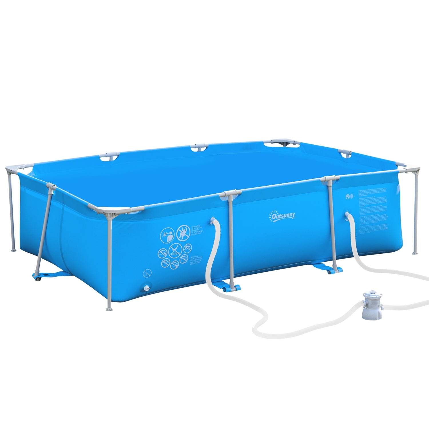 Stålramspool med dräneringsventil, blå PVC, 315x225x75 cm