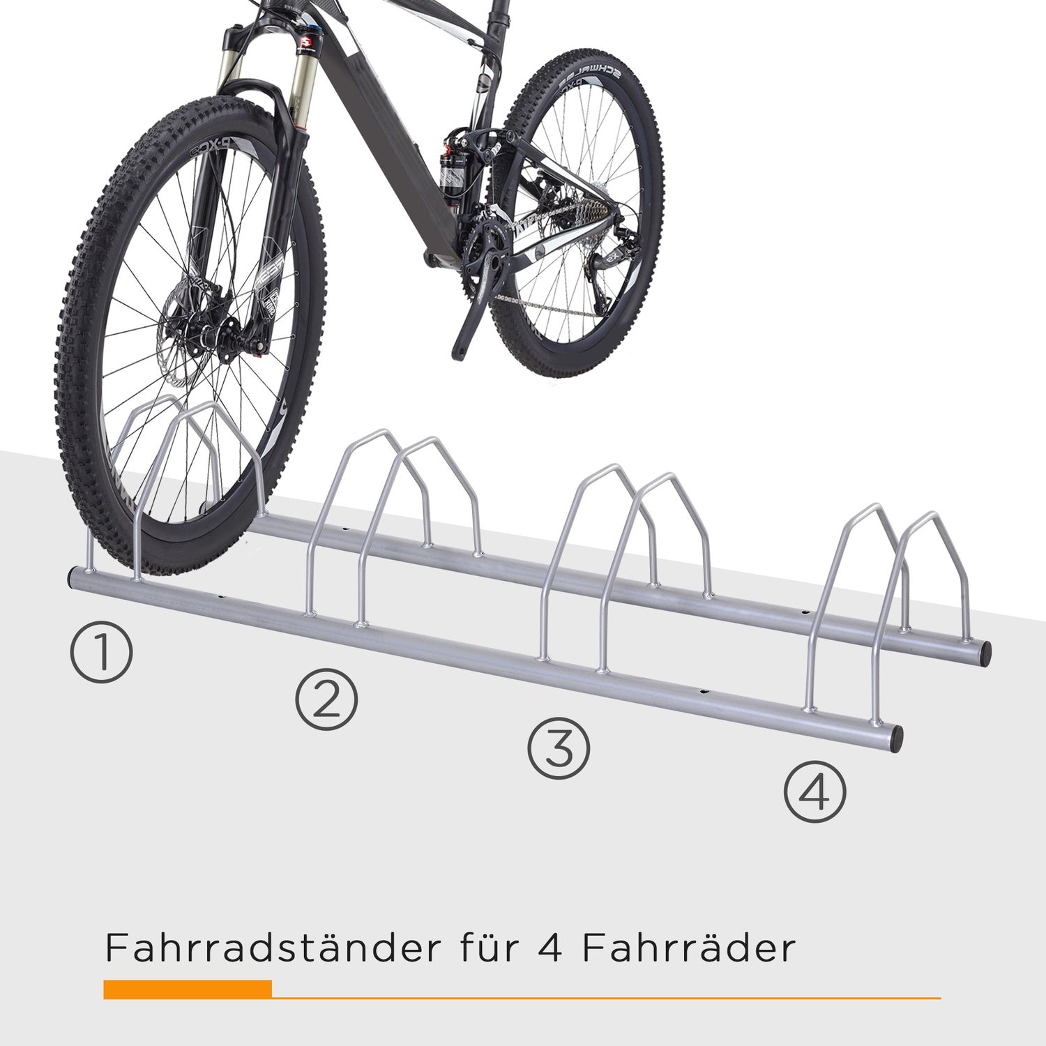 Stålställ för 4 cyklar, golv- och väggfäste, silverfinish