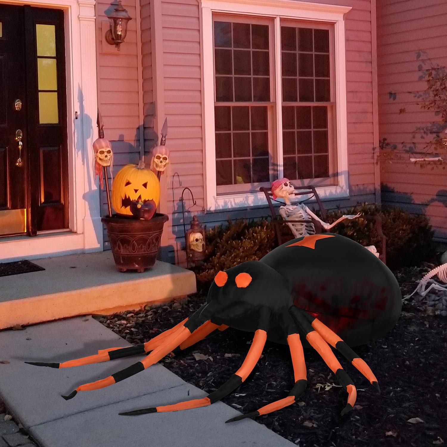 Stor 43 Cm uppblåsbar spindel med LED-lampor för Halloween
