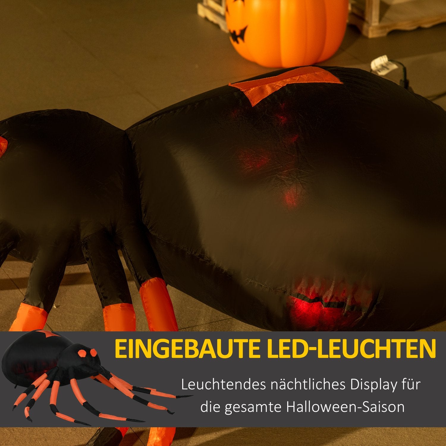 Stor 43 Cm uppblåsbar spindel med LED-lampor för Halloween