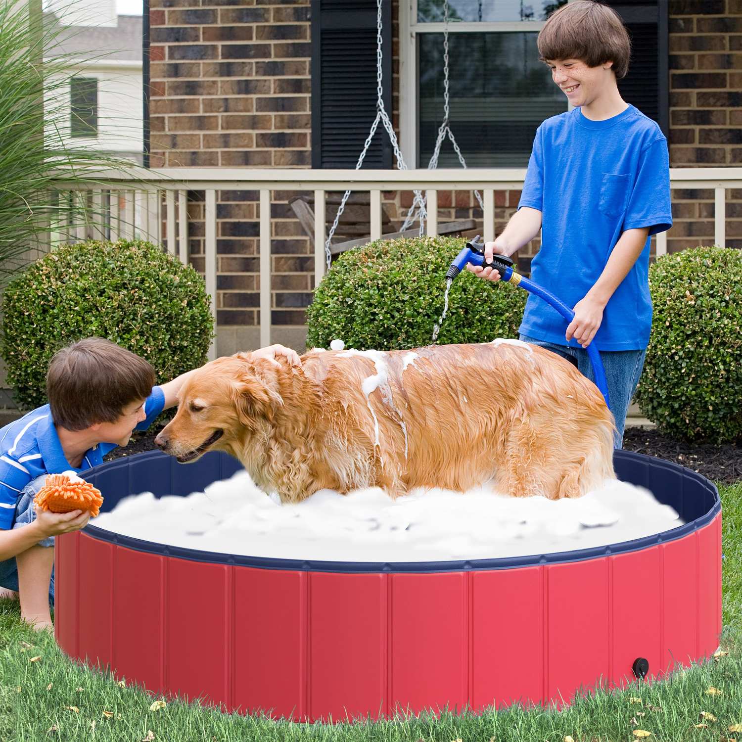 Stor PVC-paddlingpool för hund, Ø140x30 cm, Röd