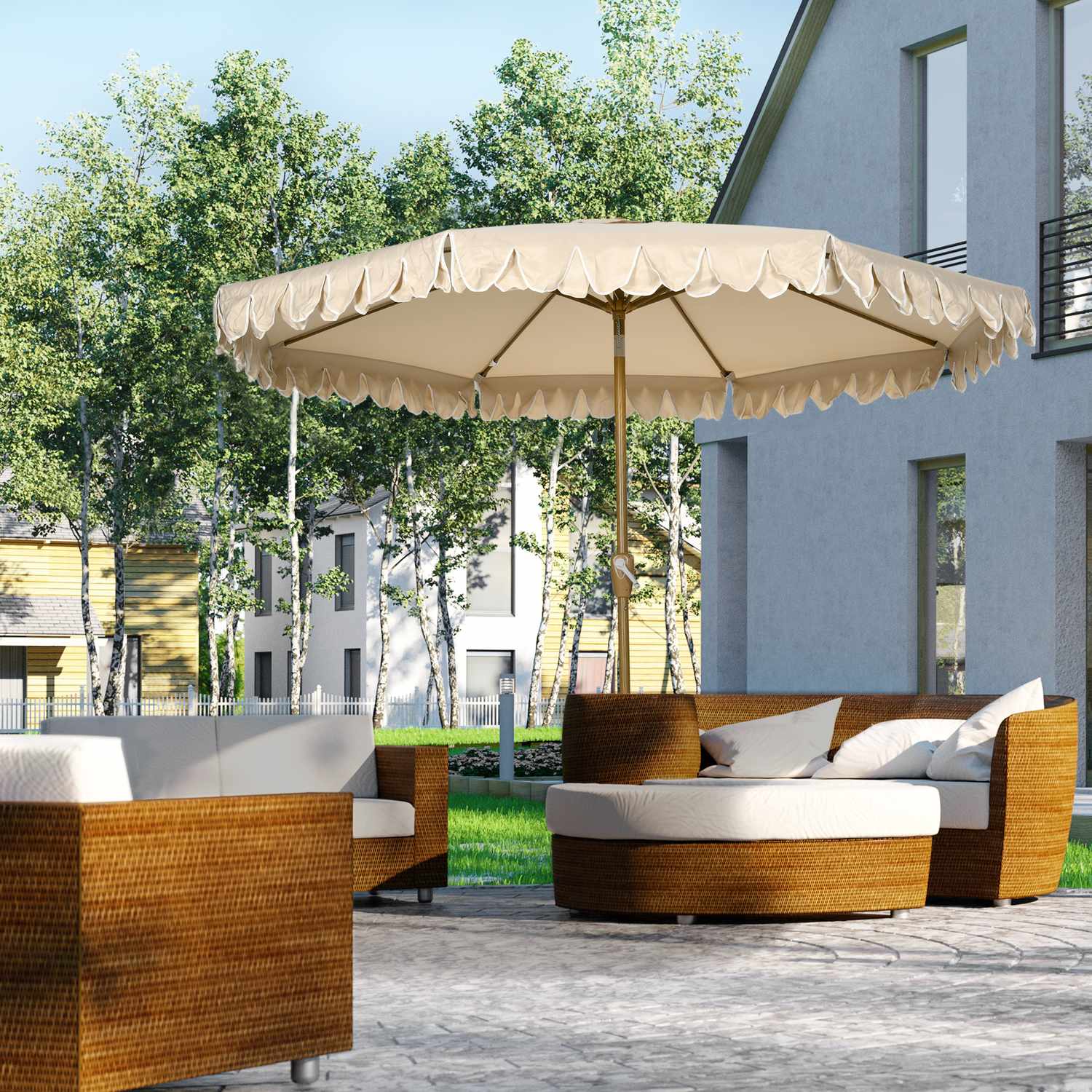 Strandparaply 265 Cm, fransdesign, justerbar lutning, kaki