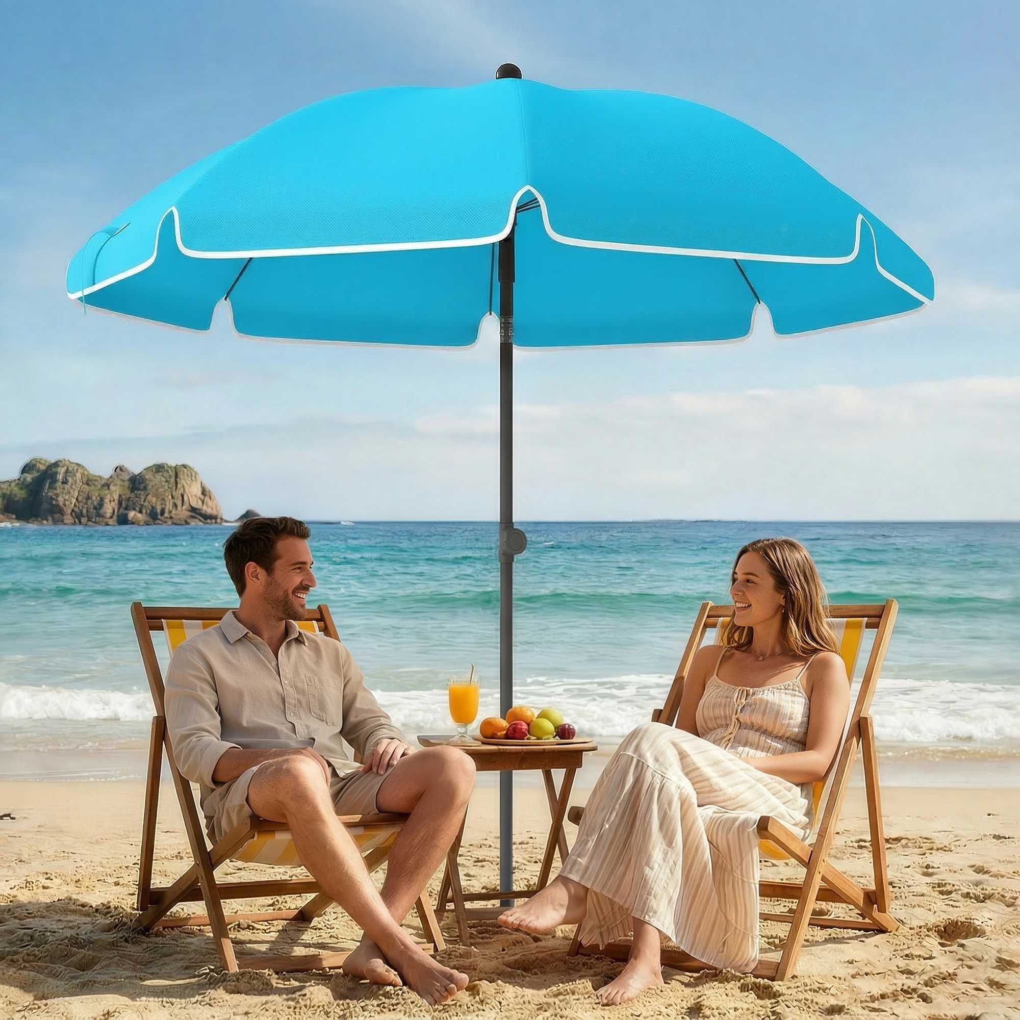 Strandparasoll, 150 cm, justerbar lutning, sandankare, blå