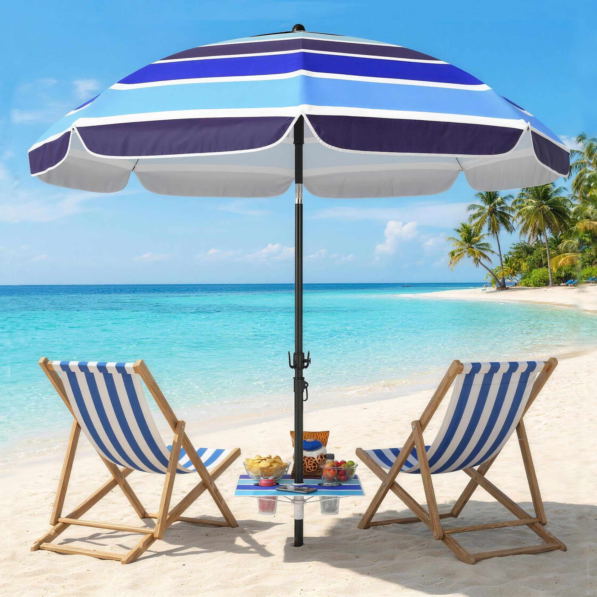 Strandparasoll med bord, UV30+, justerbar lutning