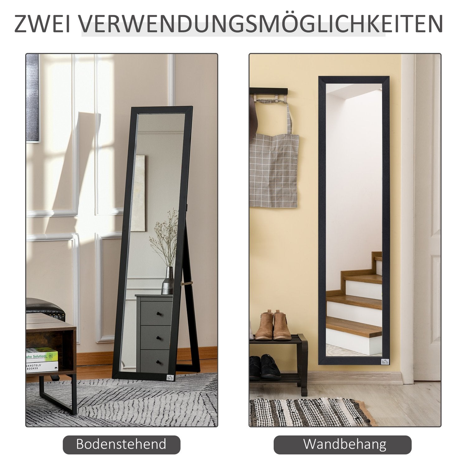 Černé celopostavové stojací zrcadlo, 154x37 cm, do obývacího pokoje nebo ložnice