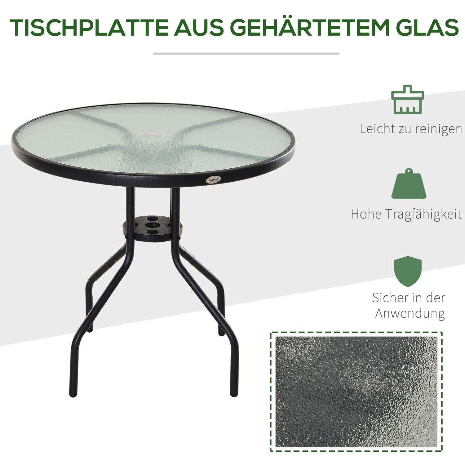 Svart bistrobord – Skiva i härdat glas, 80 cm diameter