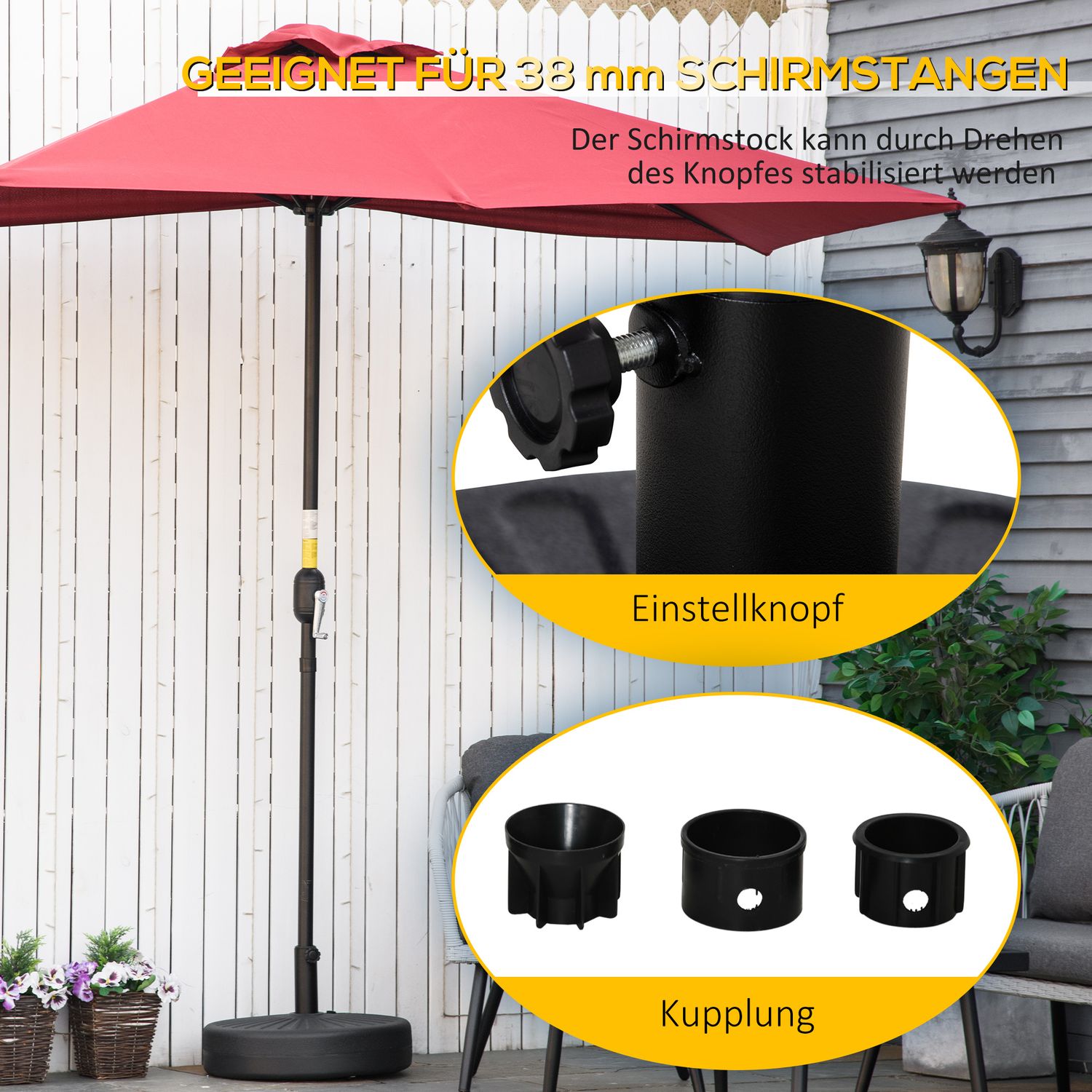 Svart cementparasollställ, 21-26Kg, Ø38-51mm