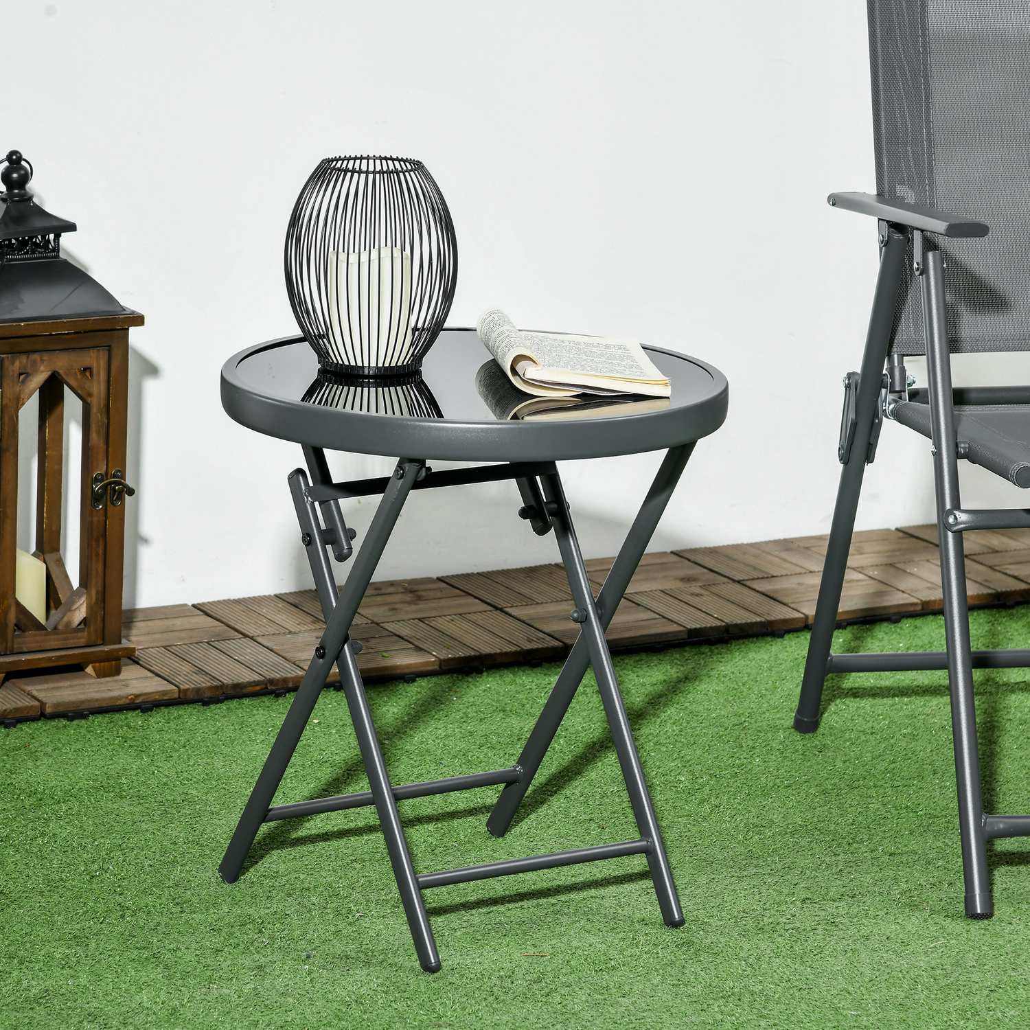 Černý skládací skleněný stůl – kompaktní na balkon i do obývacího pokoje