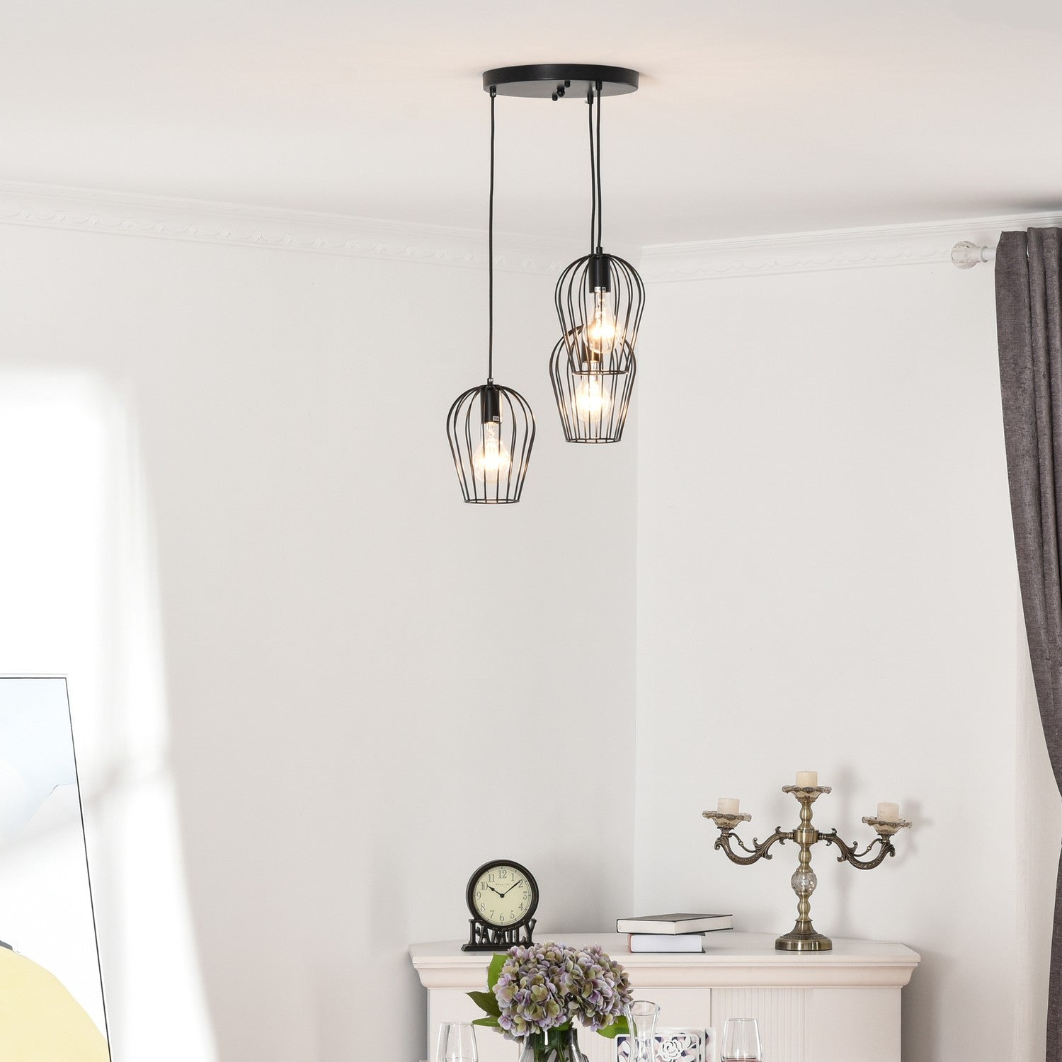 Svart metall taklampa – modern geometrisk design, Ø38x145 cm