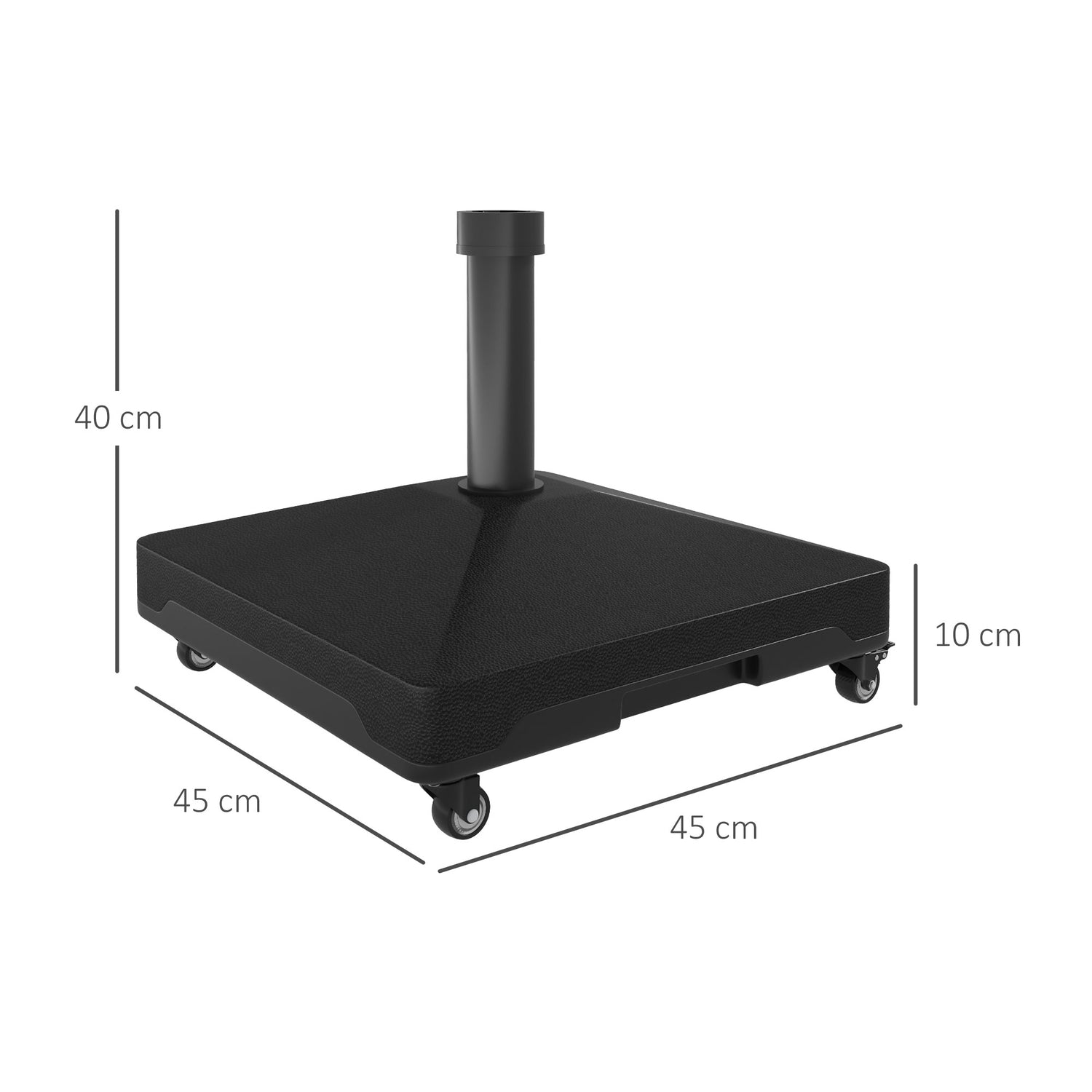 Černý stojan na slunečník s kolečky, nosnost 21kg, pro tyče 24–38mm