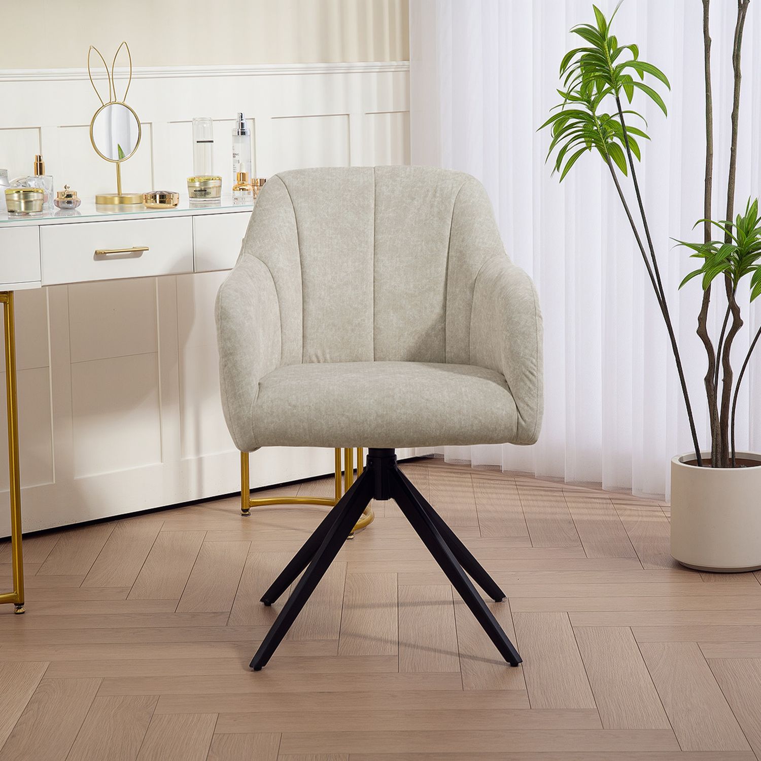 Swivel Accent Stol, Tygklädsel, Stålben, Beige