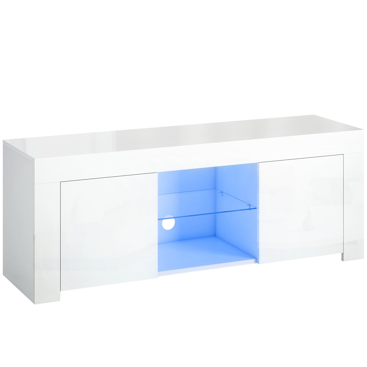 TV-bänk med RGB LED-lampor, blank vit finish