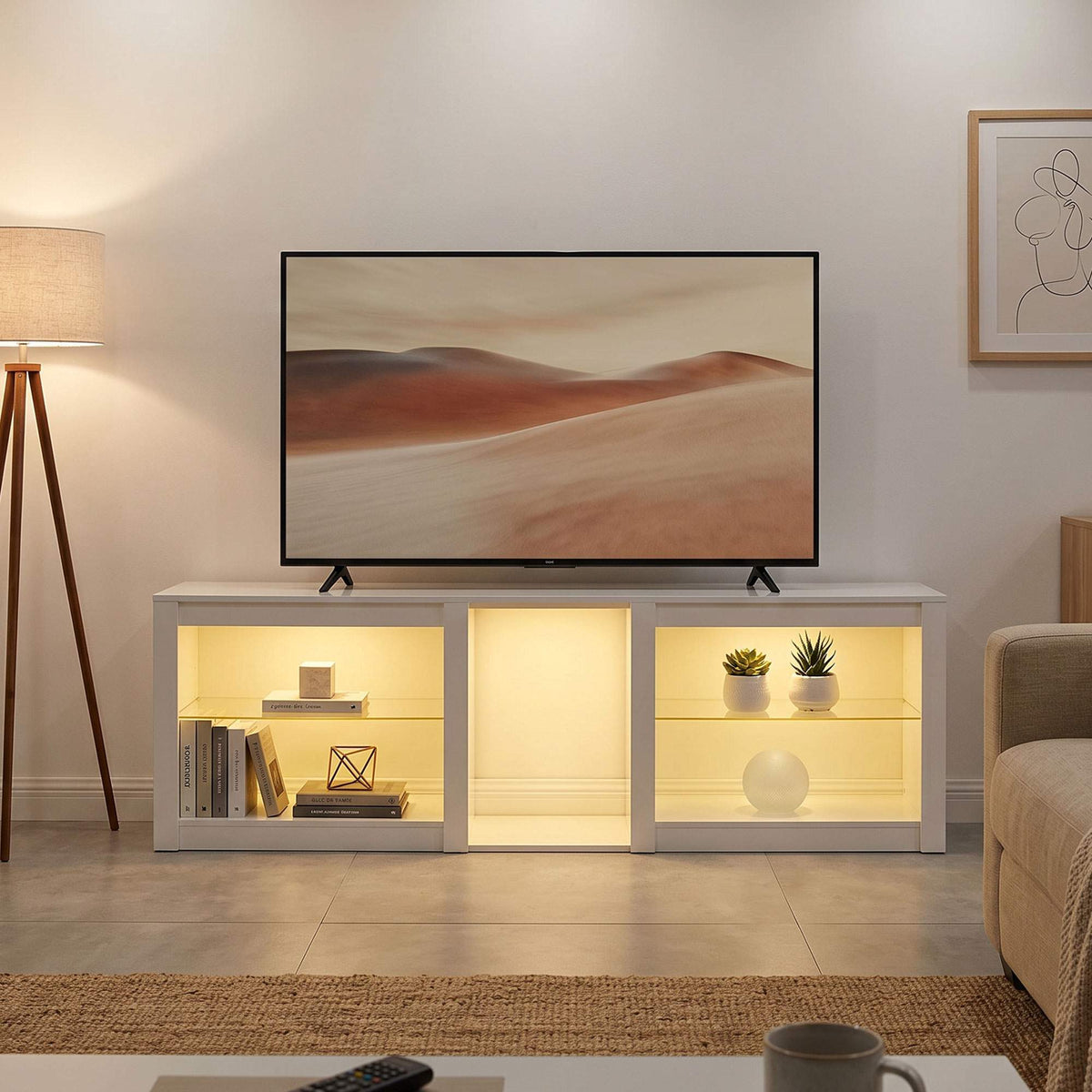 TV stolek s RGB LED osvětlením, vysoce lesklý bílý, 160 cm