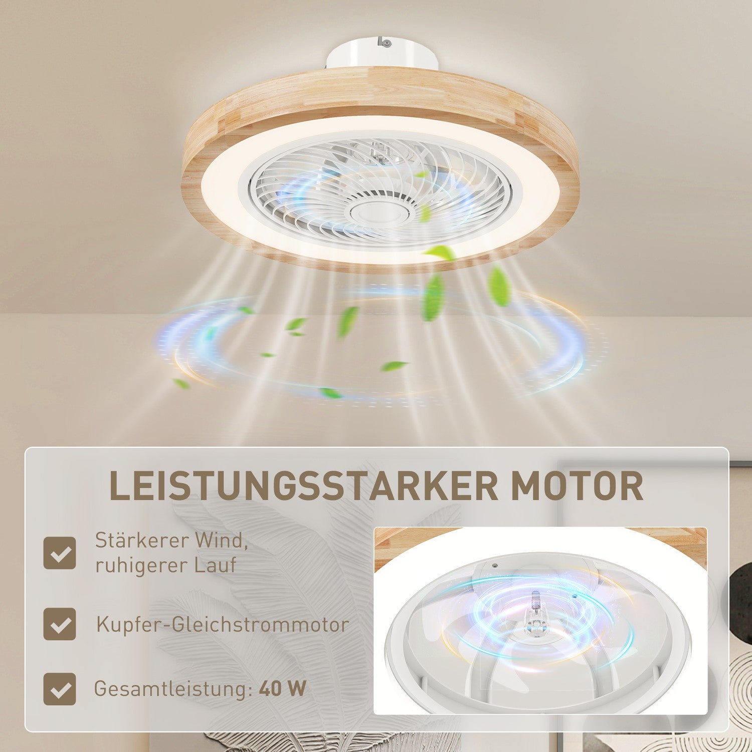 Stropní ventilátor se světlem, dálkovým ovládáním, stmívatelná LED, RGB, 6 rychlostí
