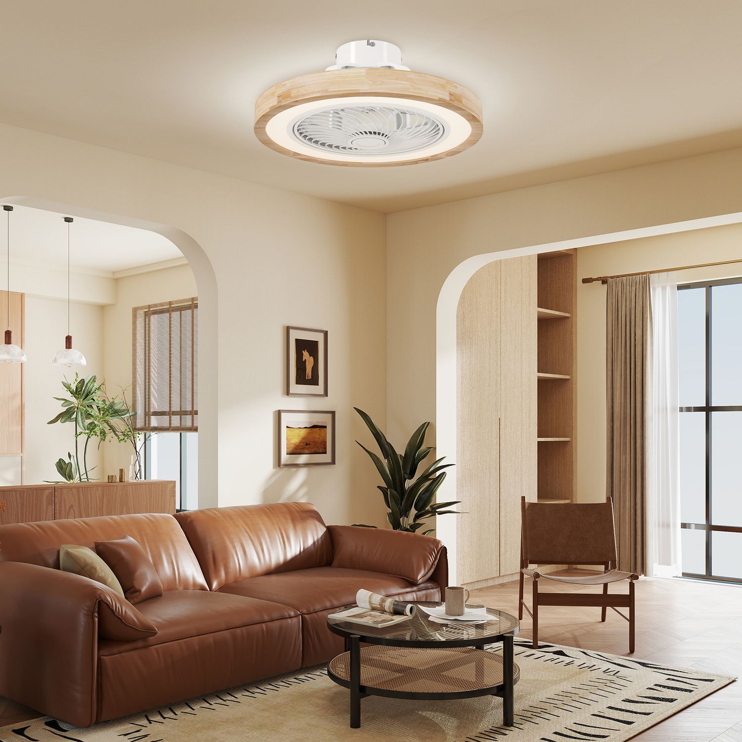Stropní ventilátor se světlem, dálkovým ovládáním, stmívatelná LED, RGB, 6 rychlostí