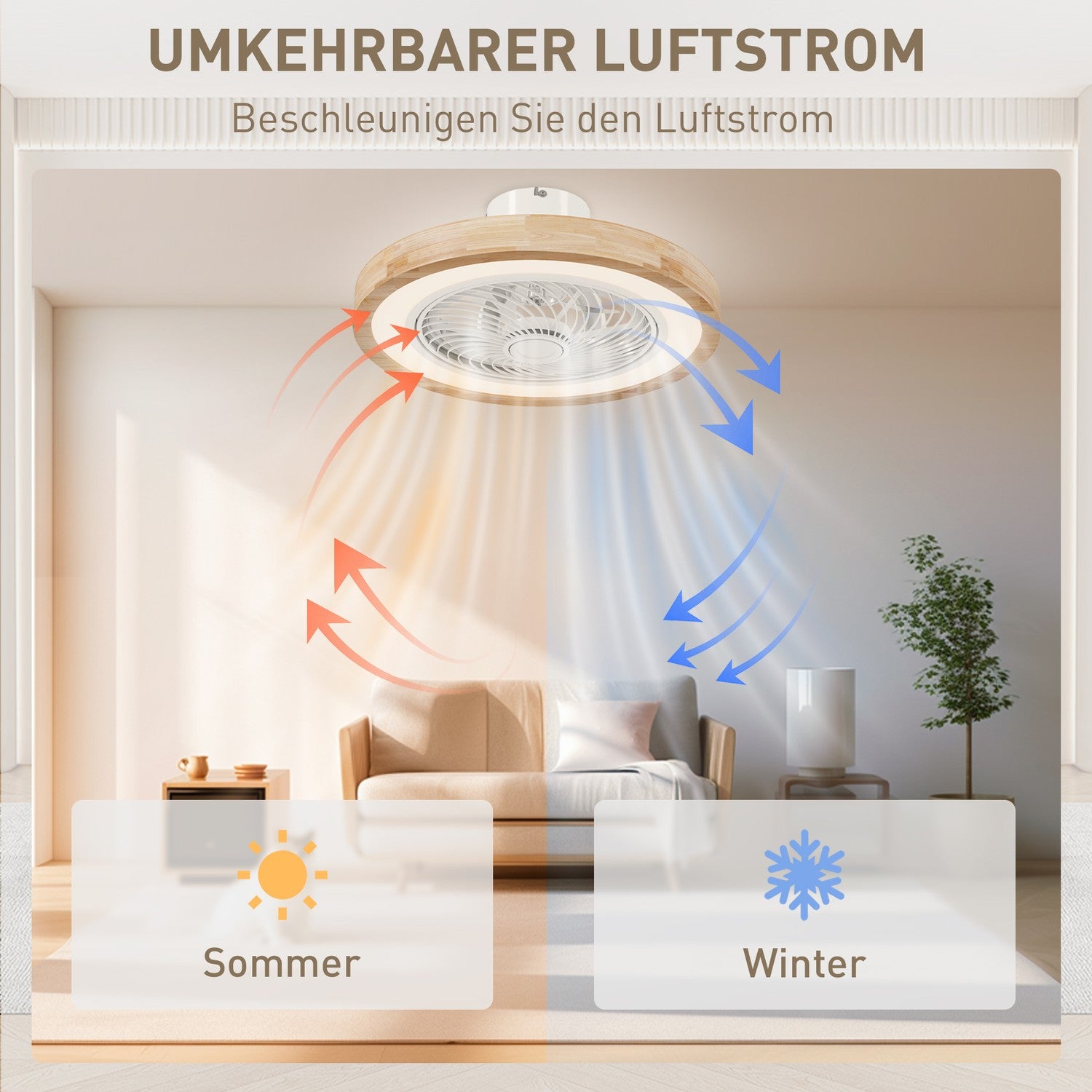 Stropní ventilátor se světlem, dálkovým ovládáním, stmívatelná LED, RGB, 6 rychlostí