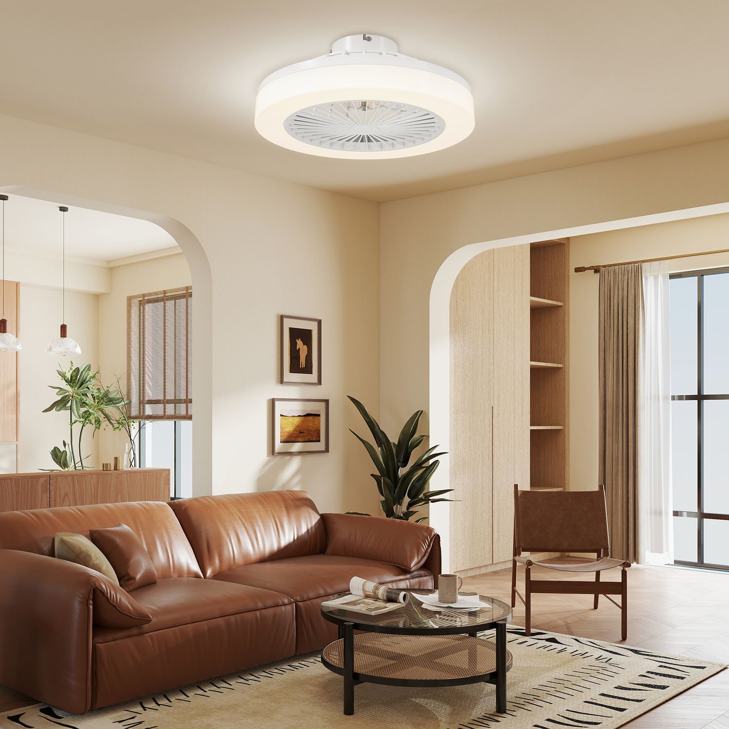 Stropní ventilátor s LED světlem, dálkovým ovládáním, stmívatelný, 6 rychlostí