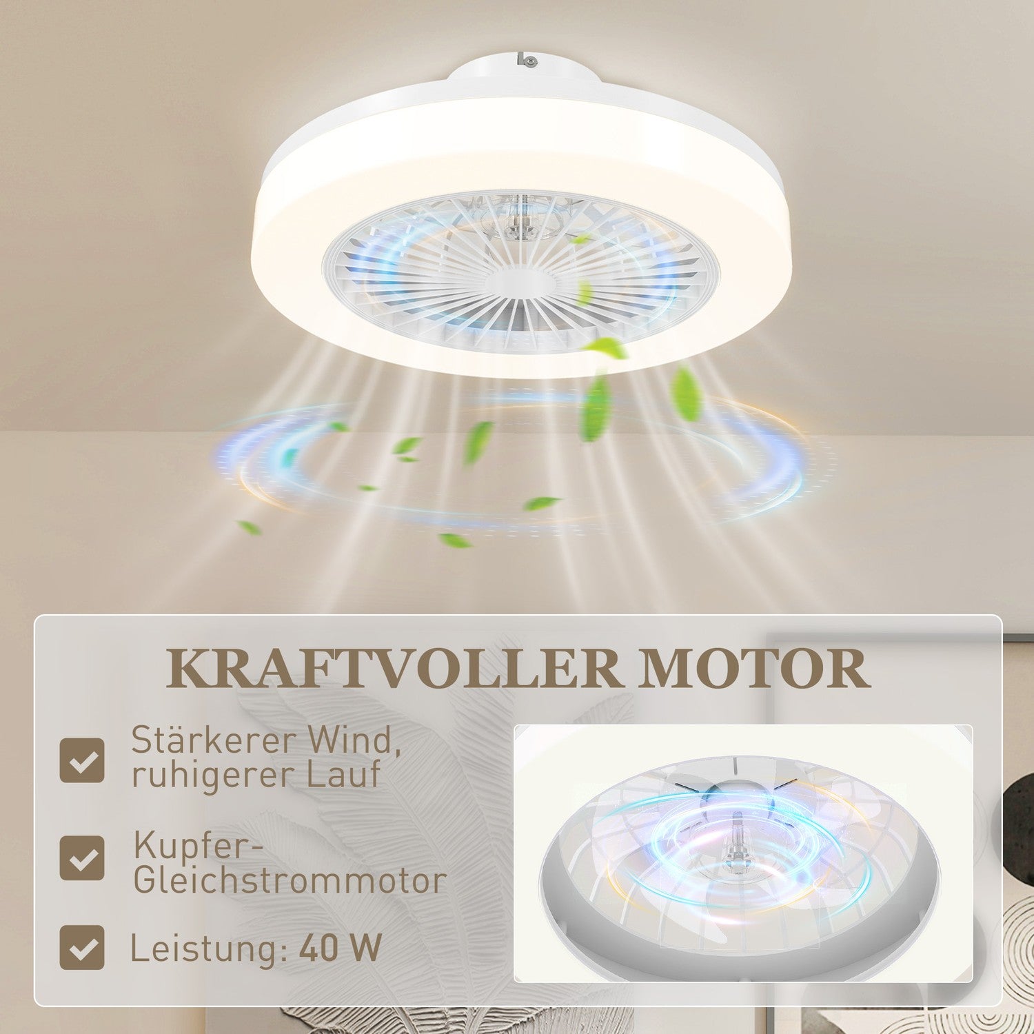 Stropní ventilátor s LED světlem, dálkovým ovládáním, stmívatelný, 6 rychlostí