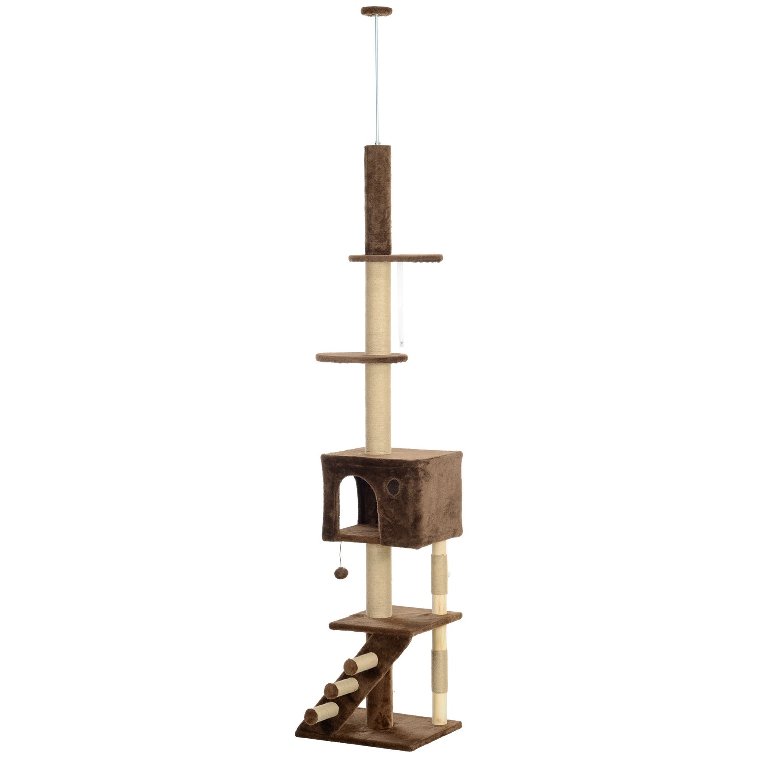 Takhögt kattträd med grotta & lekboll 225-265cm