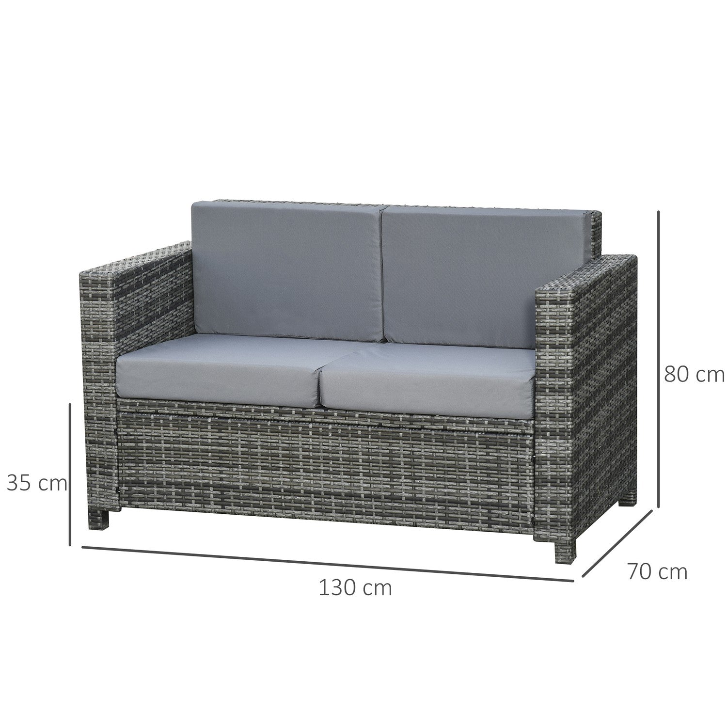 Terrass & Balkongkudde - Metall & Polyester, 130x70x80 cm