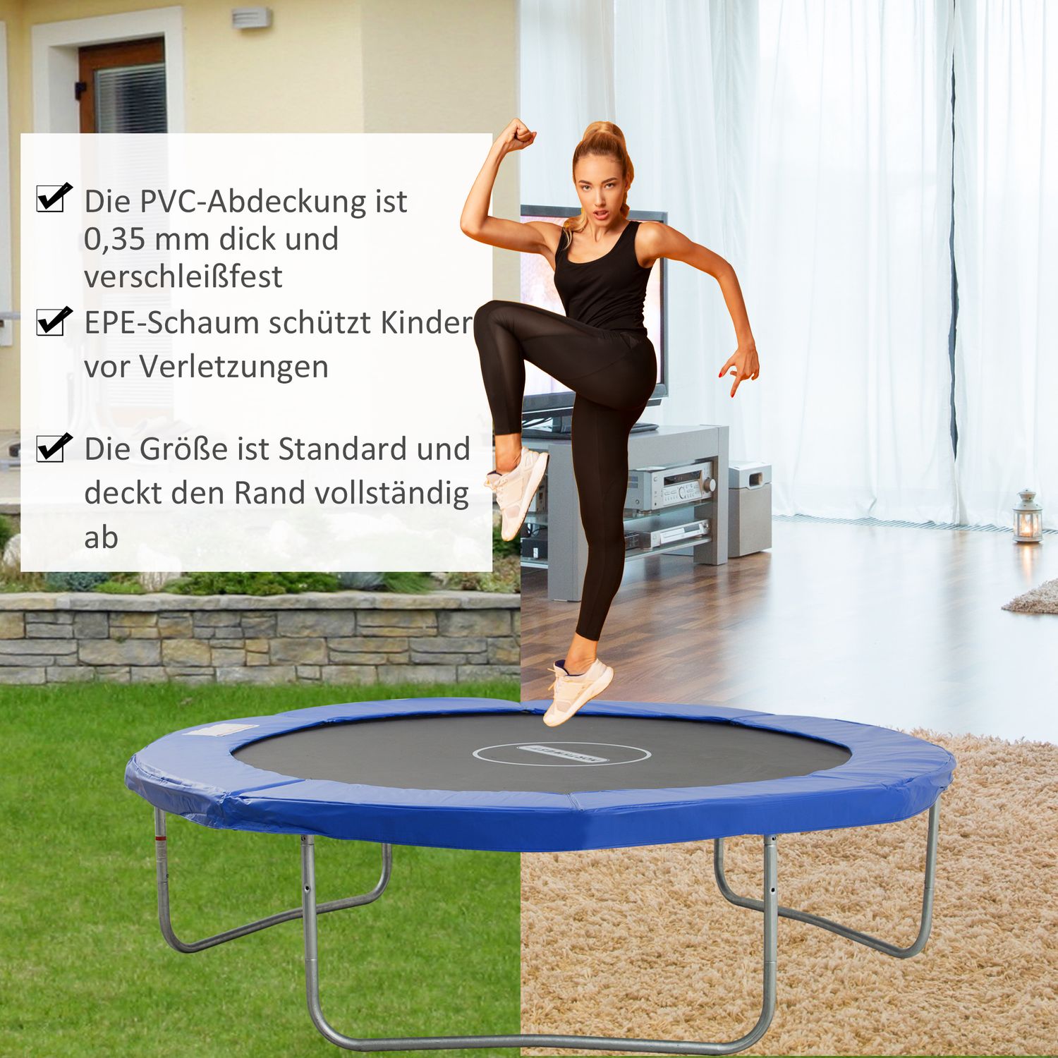 Tillbehörsset för studsmatta med skyddsnät och väderskydd, blå