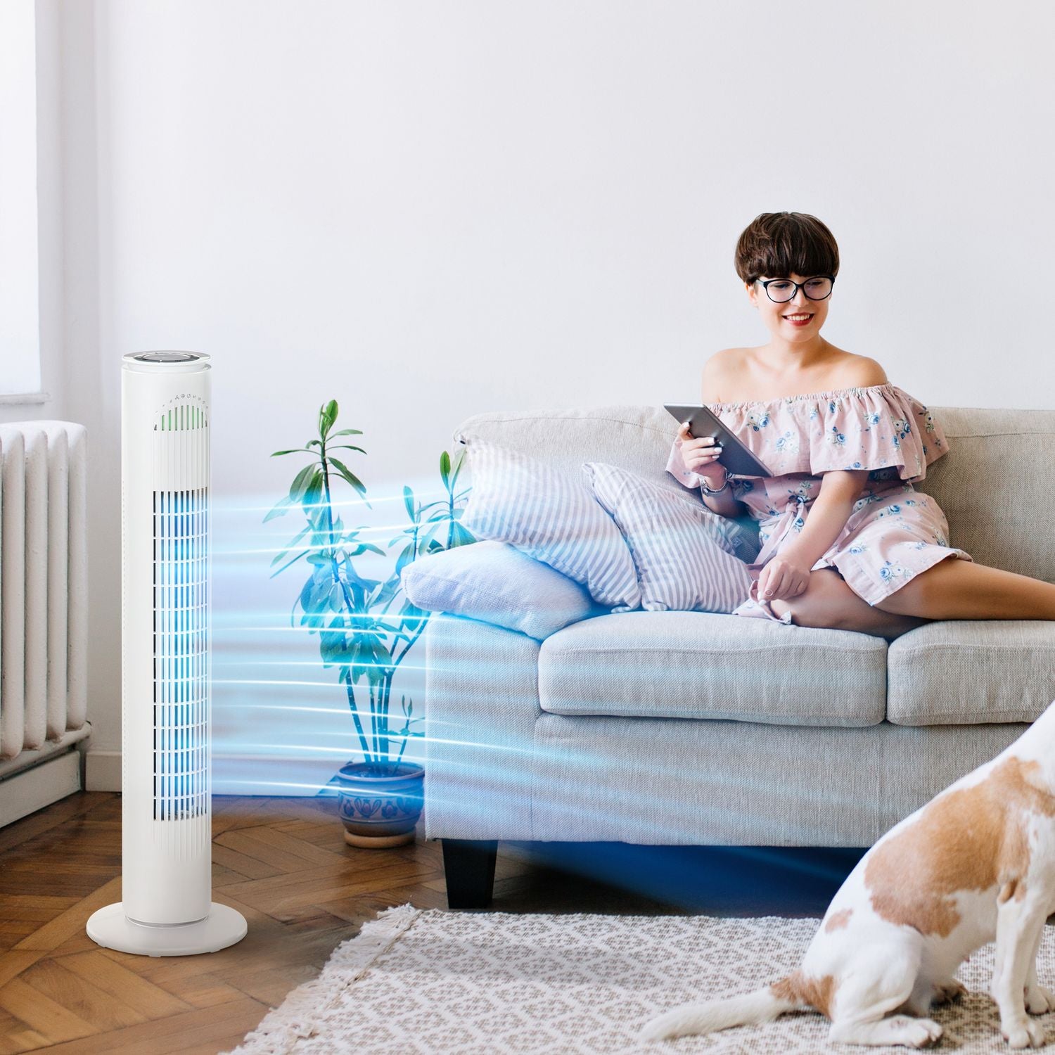 Tornfläkt med 70° oscillation, 77 cm, 45W, 3 hastigheter