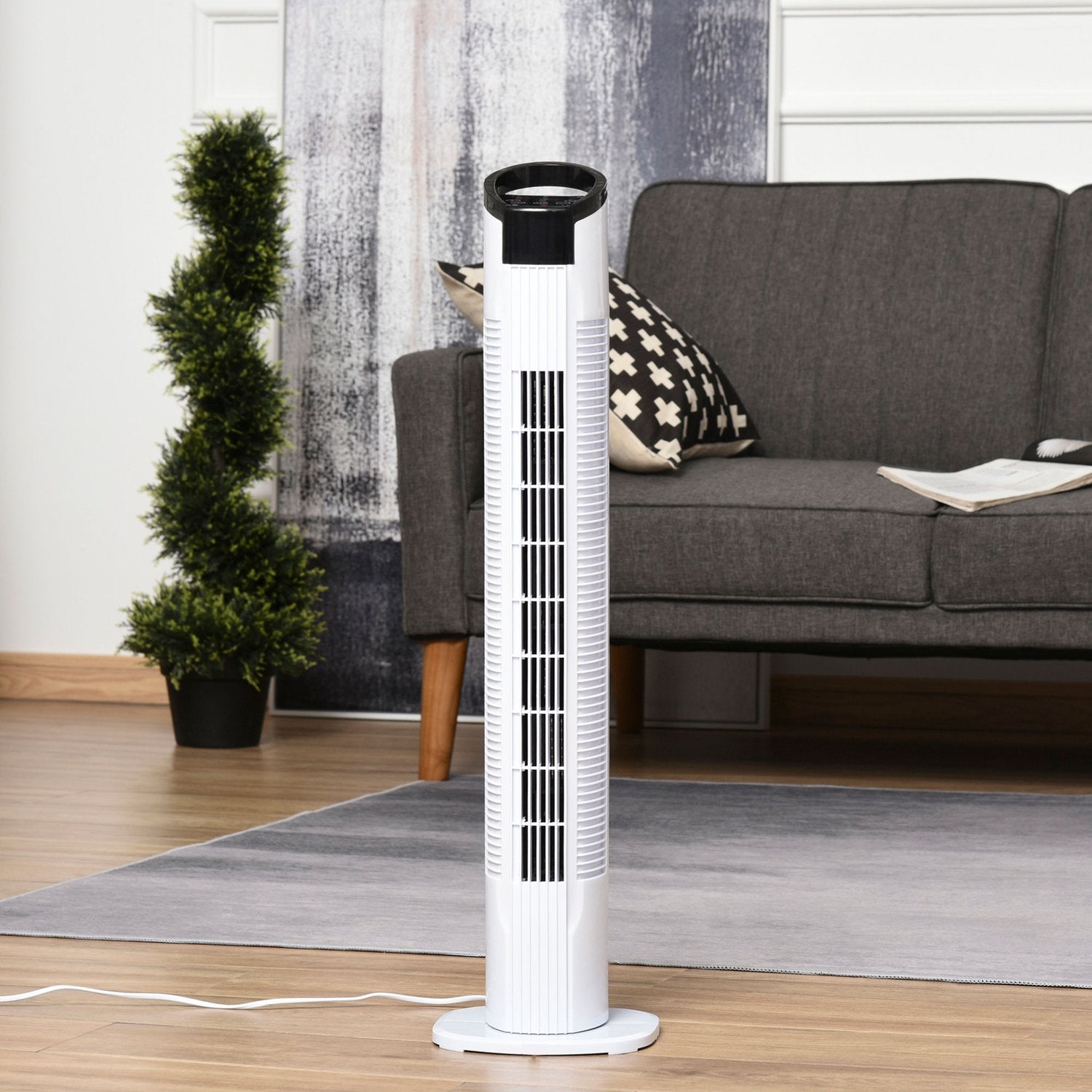 Tornfläkt med 70° oscillation, 78,5 cm, 50W effekt, 3 hastigheter, vit