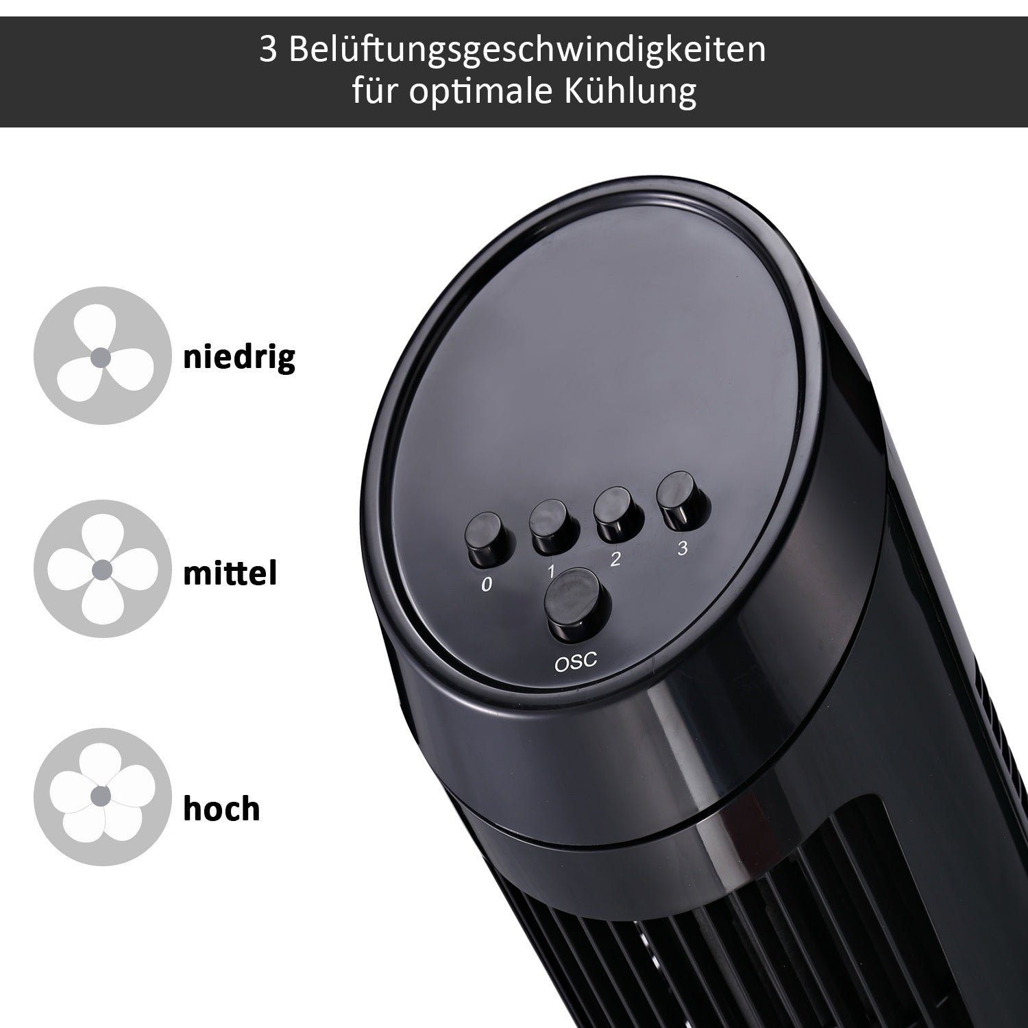 Tower piedestalfläkt, 3 hastigheter, 70° oscillation, 45W, svart