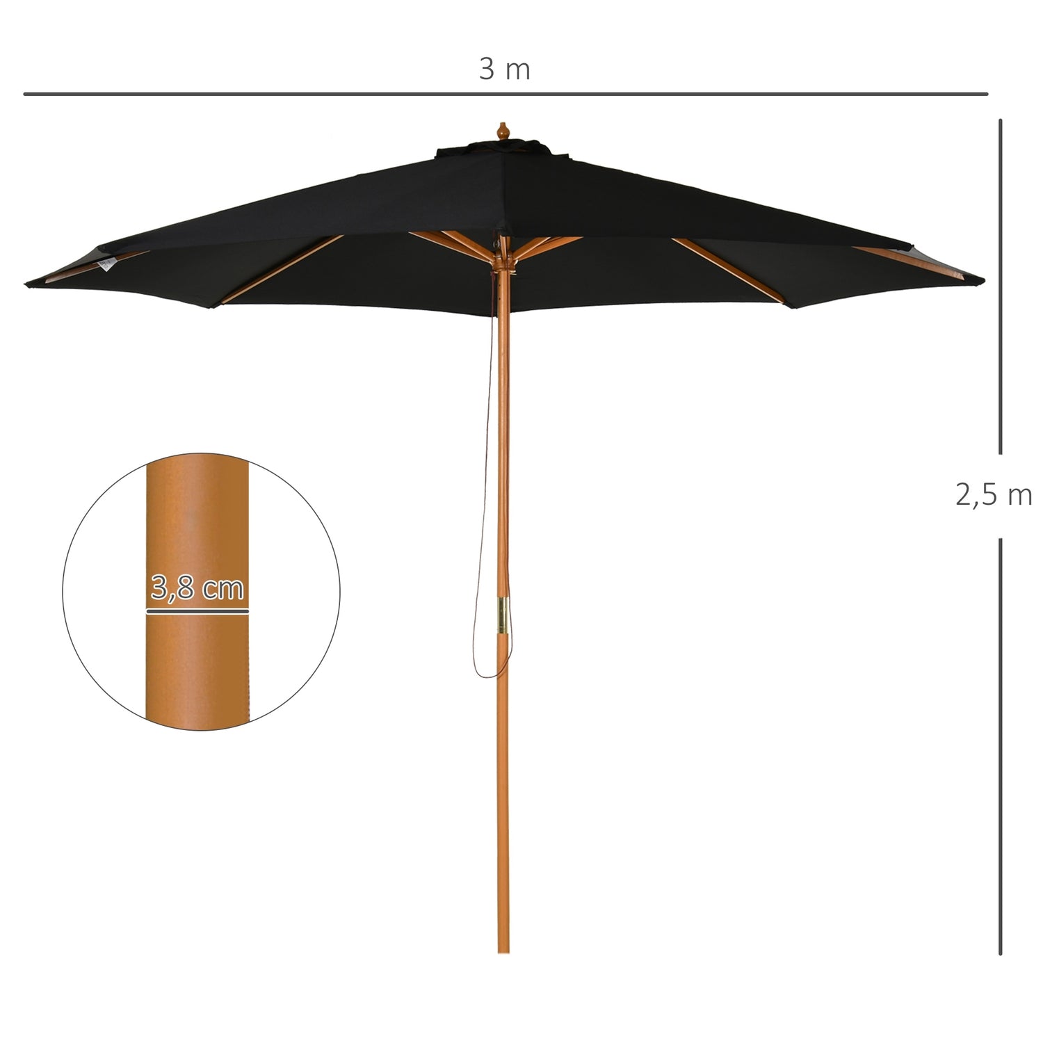 Trä Bambu Parasoll, 300 Cm, Svart, Robust & Elegant