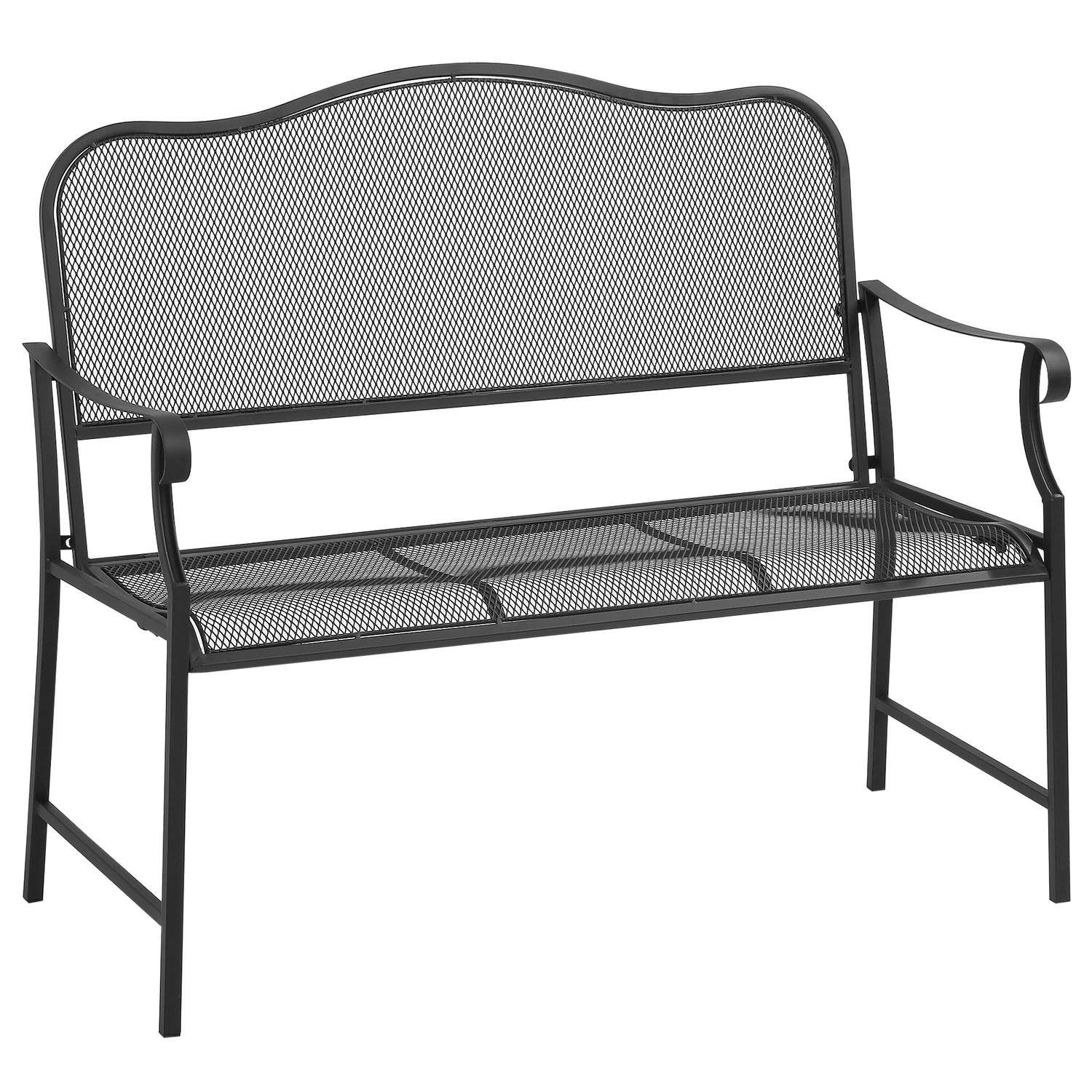 Trädgårdsbänk i metall, 2-sits, svart, kapacitet 220 kg