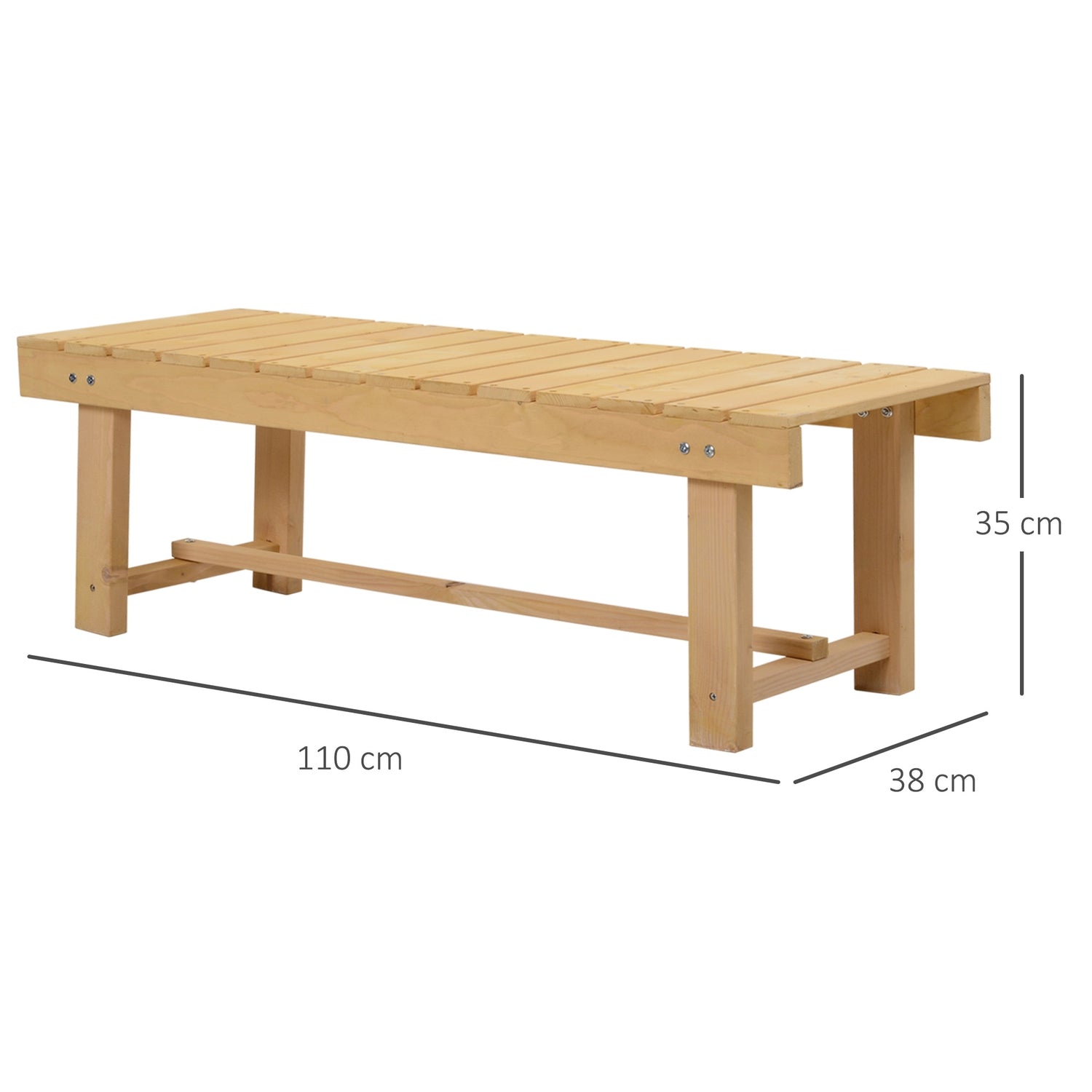 Trädgårdsbänk, massivt trä, rustik, 2-sits, naturlig finish