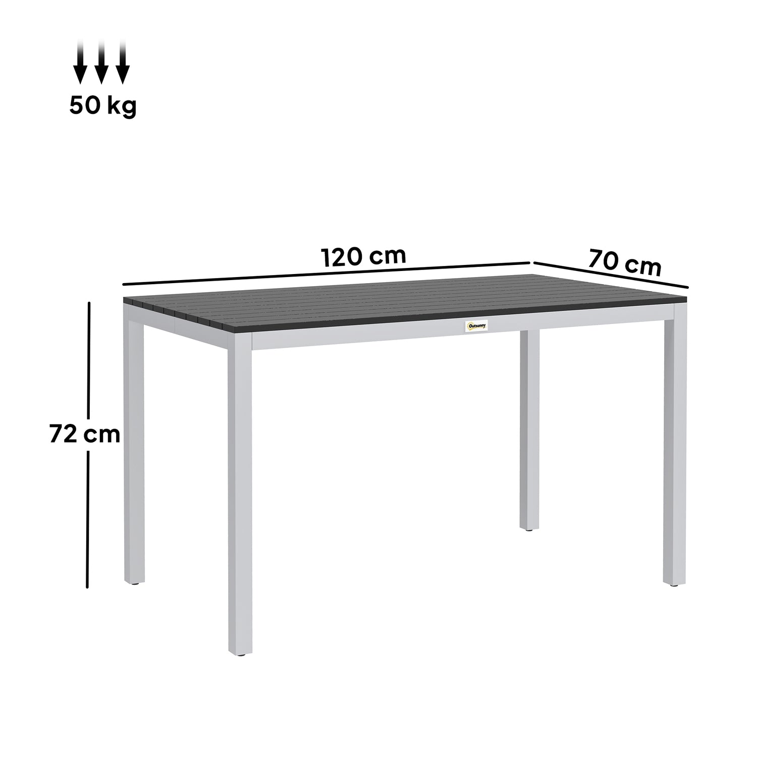 Hliníkový zahradní stůl, 120x70 cm, odolný vůči povětrnostním vlivům, černý