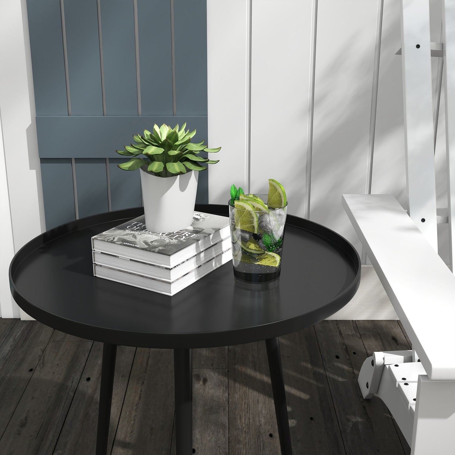 Trädgårdsbord i svart stål – 40 x 40 x 50 cm