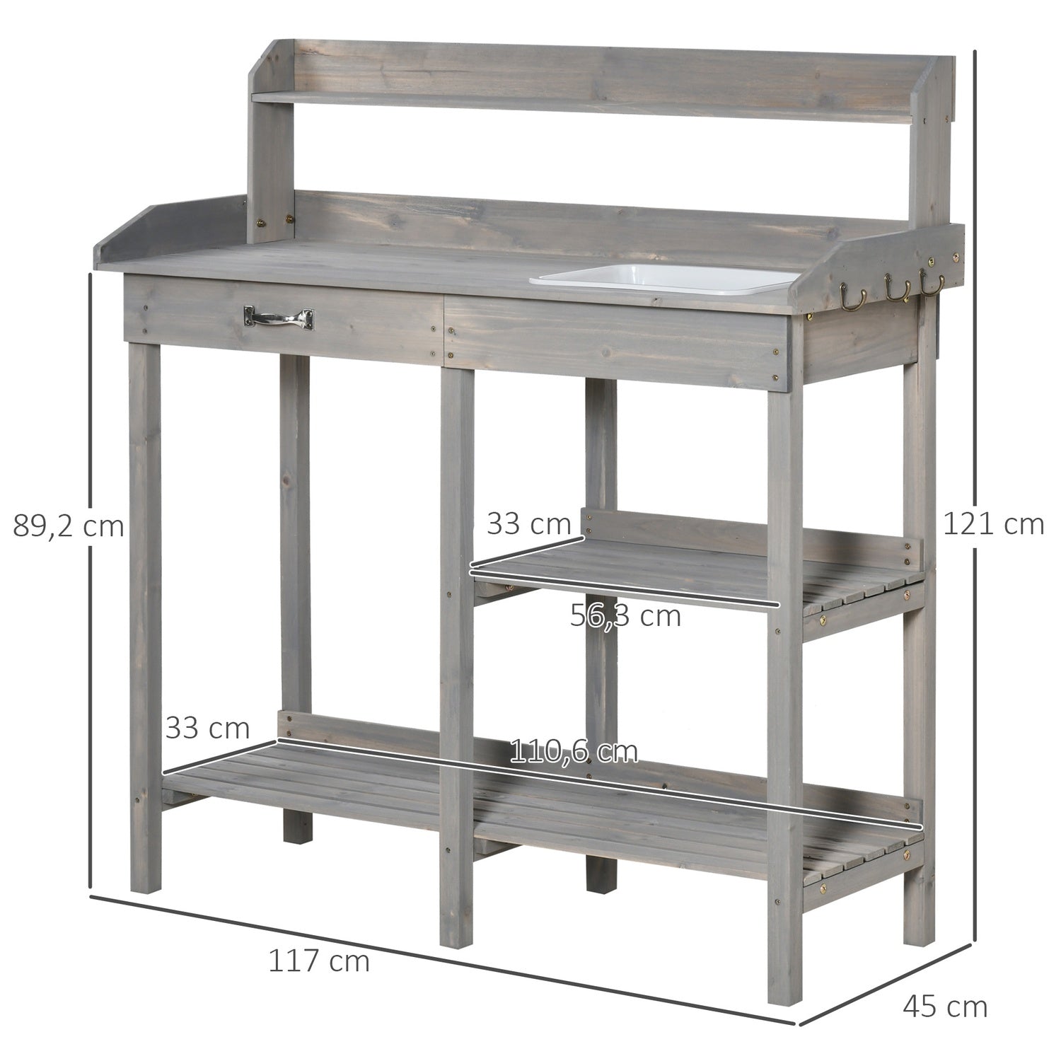 Trädgårdsbord med badkar för blommor, Grå 117×45×121 cm