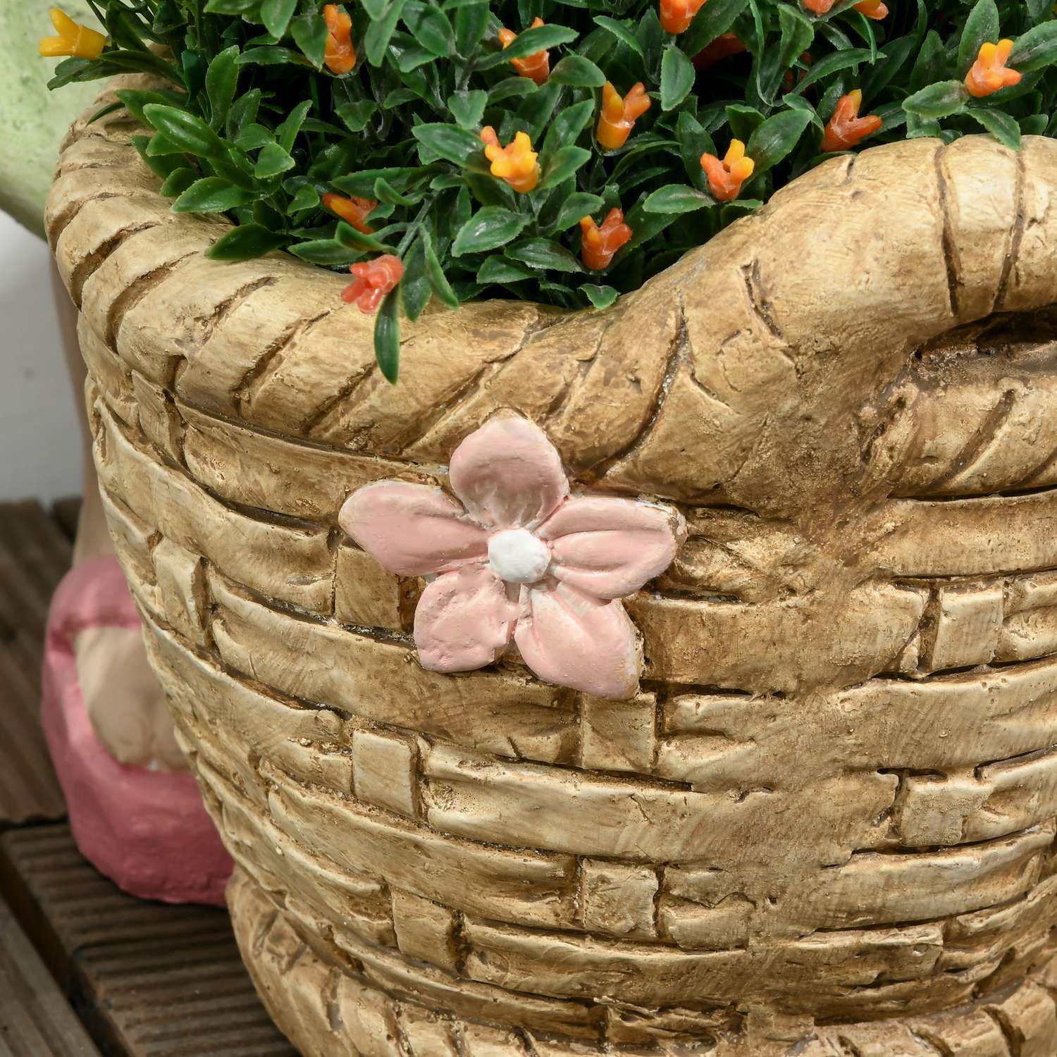 Trädgårdsfigur – flicka med blomkruka, väderbeständig skulptur