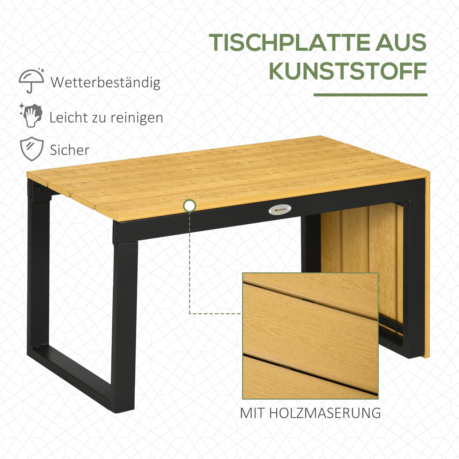 Trädgårdsmöbelset för 3, aluminium & trälook, mörkgrå