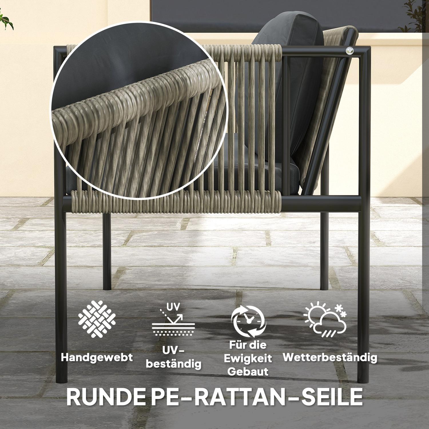 Trädgårdsmöbelset i polyrattan med kuddar – Grå