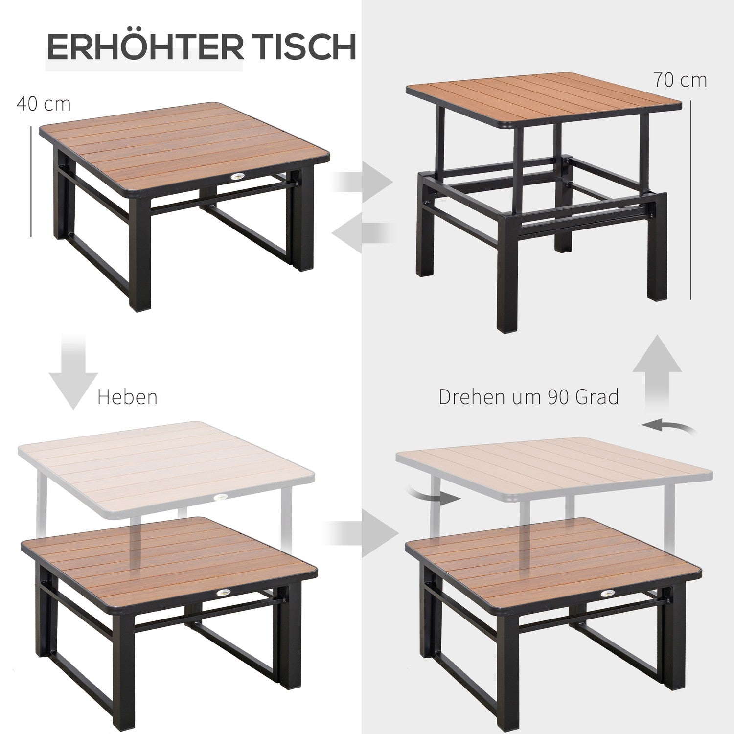 Trädgårdsmöbler i aluminium för utomhusbruk för 4 personer med kuddar